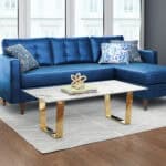 White Faux Marble Coffee Table with Gold Geometric Base