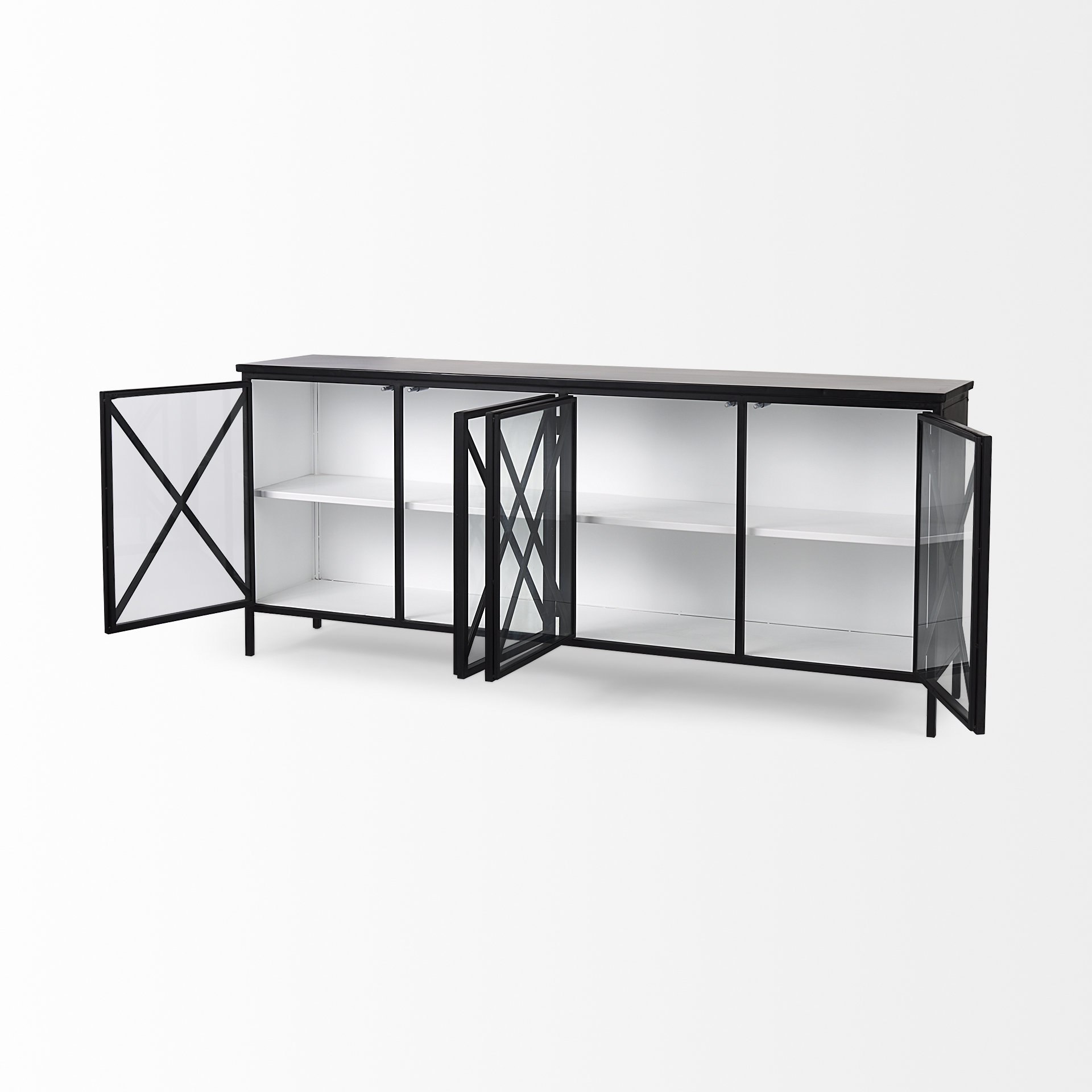 aurelia 79.0l x 16.0w x 33.0h black and white metal four door glass cabinet