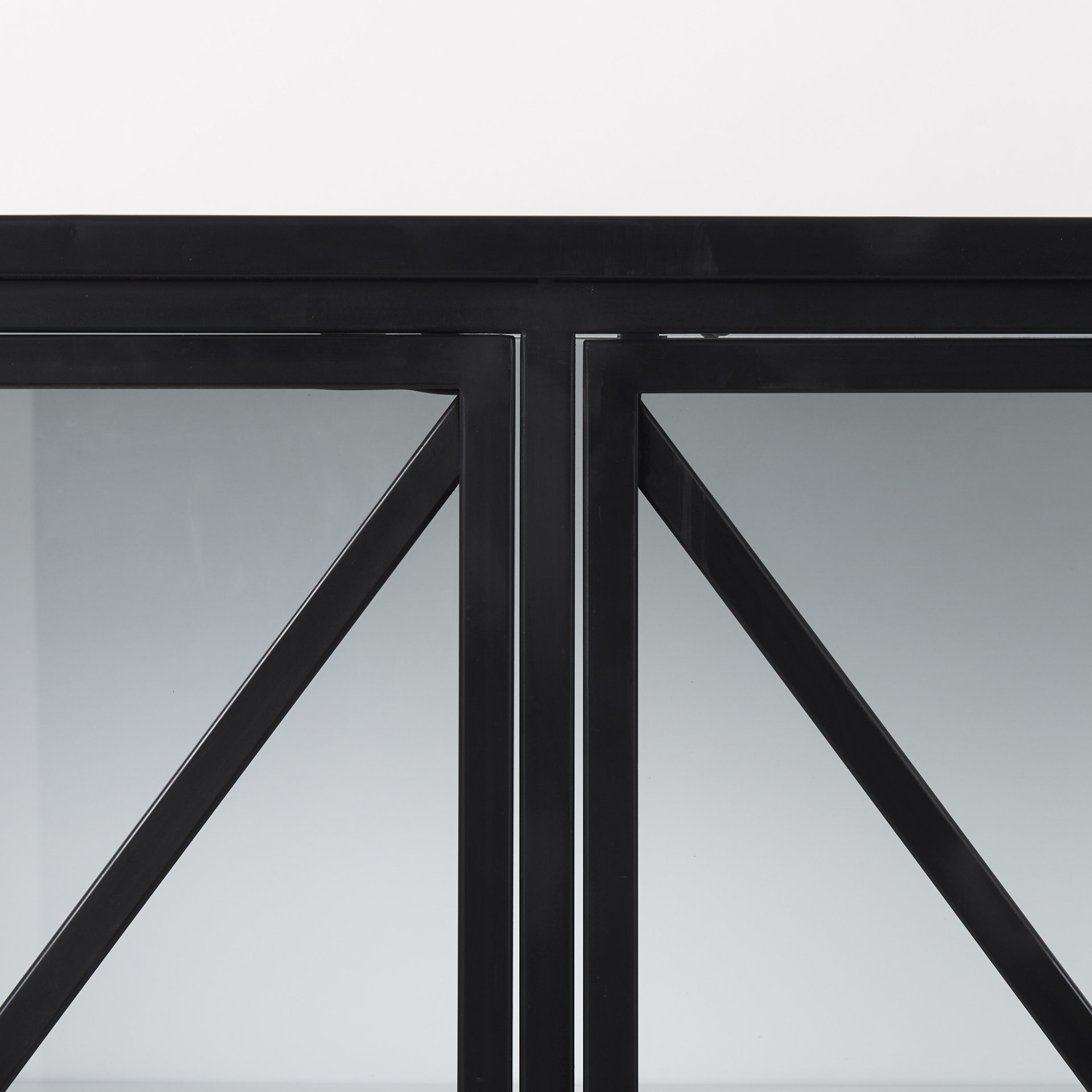 aurelia 79.0l x 16.0w x 33.0h black and white metal four door glass cabinet