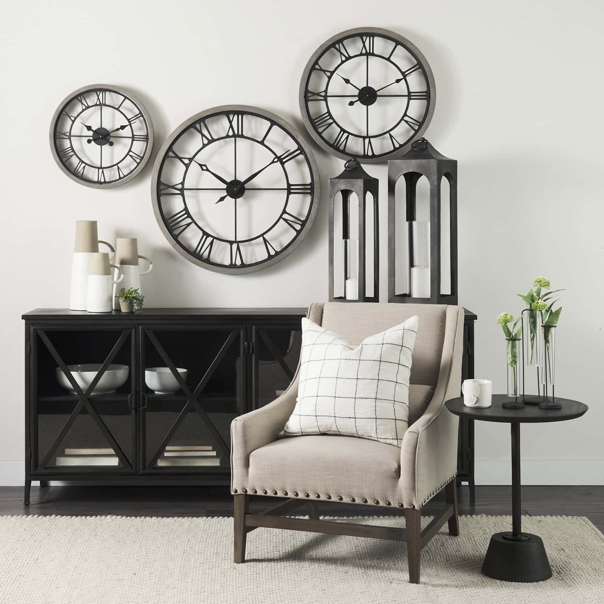 poppy i 79x16 black metal with glass door sideboard