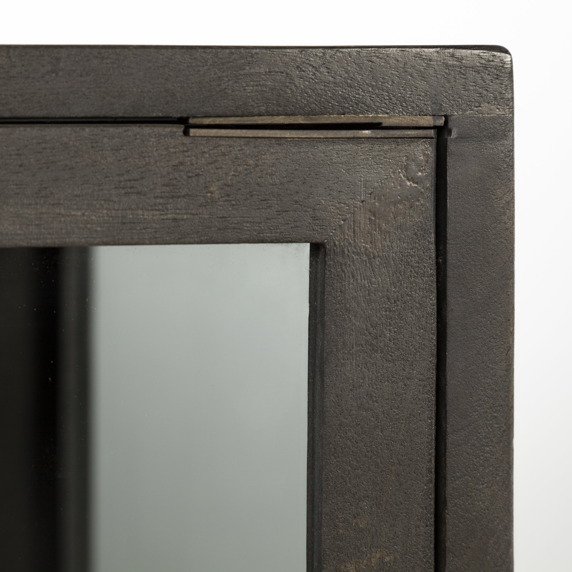 arelius 36l x 18w black-brown wood, black metal base w/ 2 glass doors accent cabinet