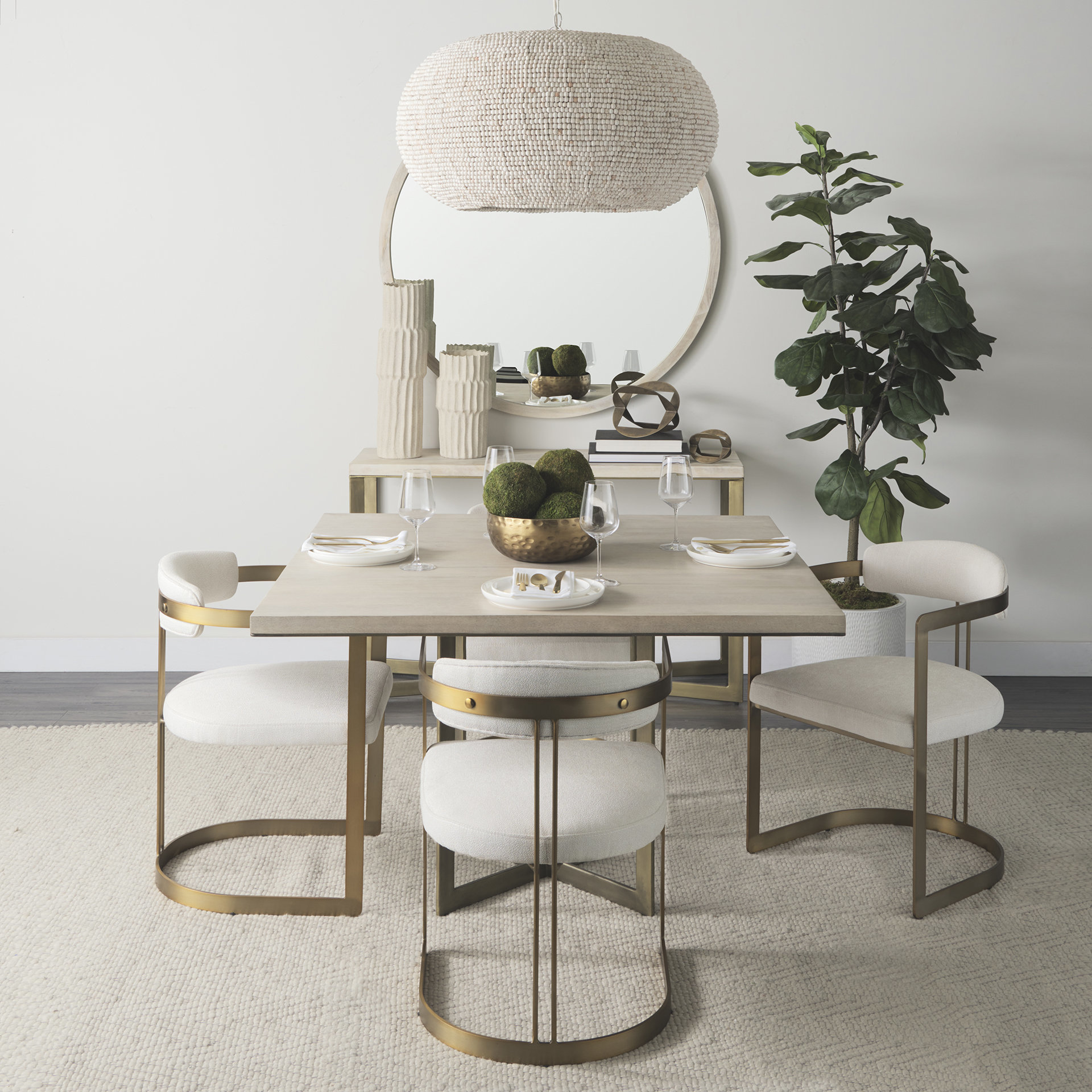 faye i 48l x 48w x 30h beige finished wood w/gold metal base square dining table