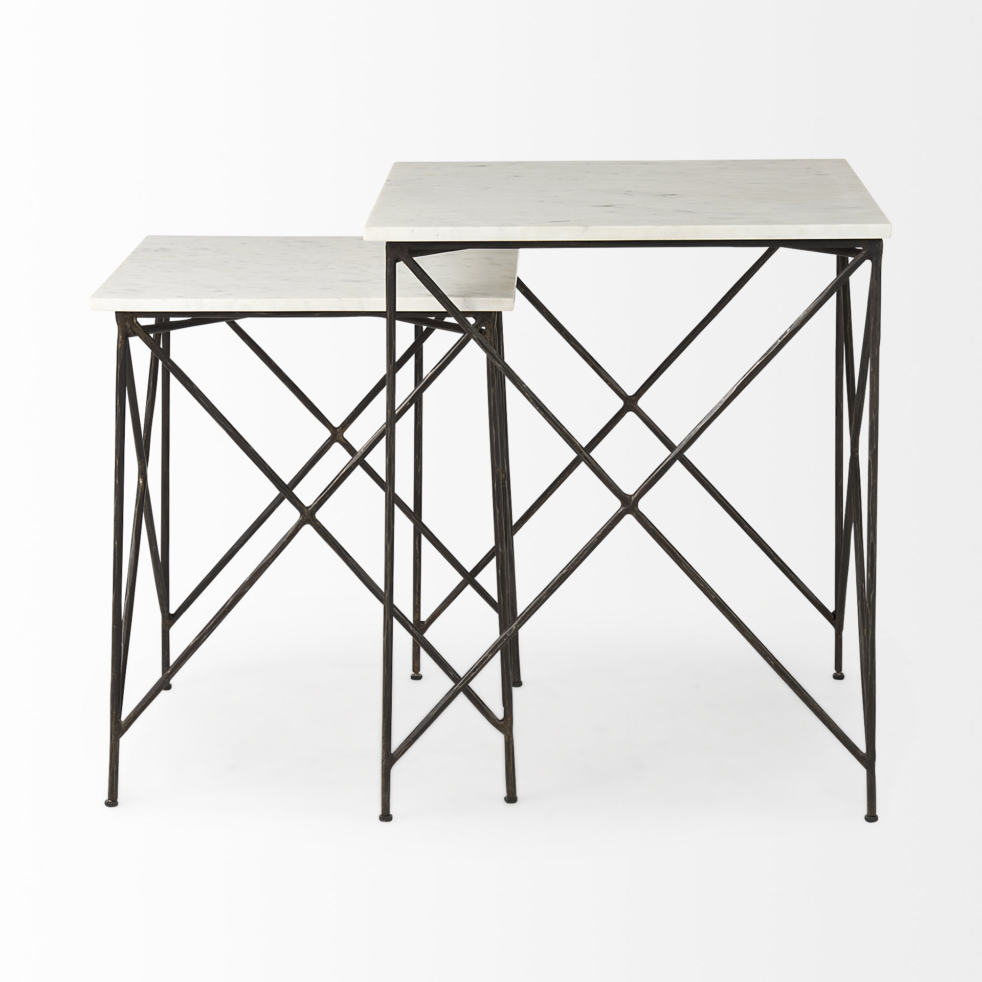 lorlei 20.0l x 20.0w x 23.8h white marble top w/ gray iron legs end and side table