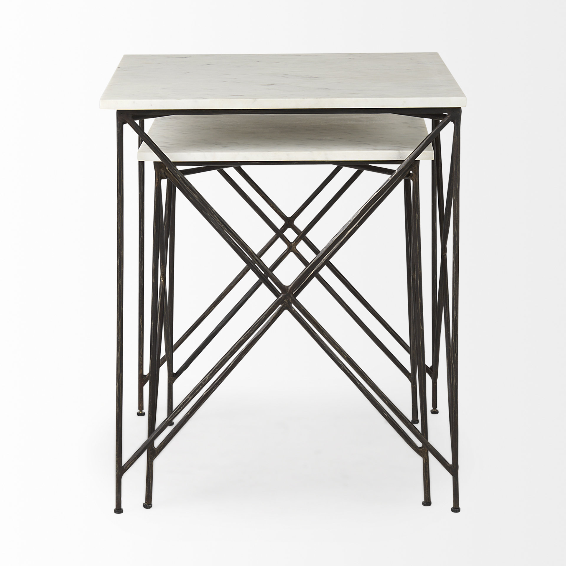 lorlei 20.0l x 20.0w x 23.8h white marble top w/ gray iron legs end and side table