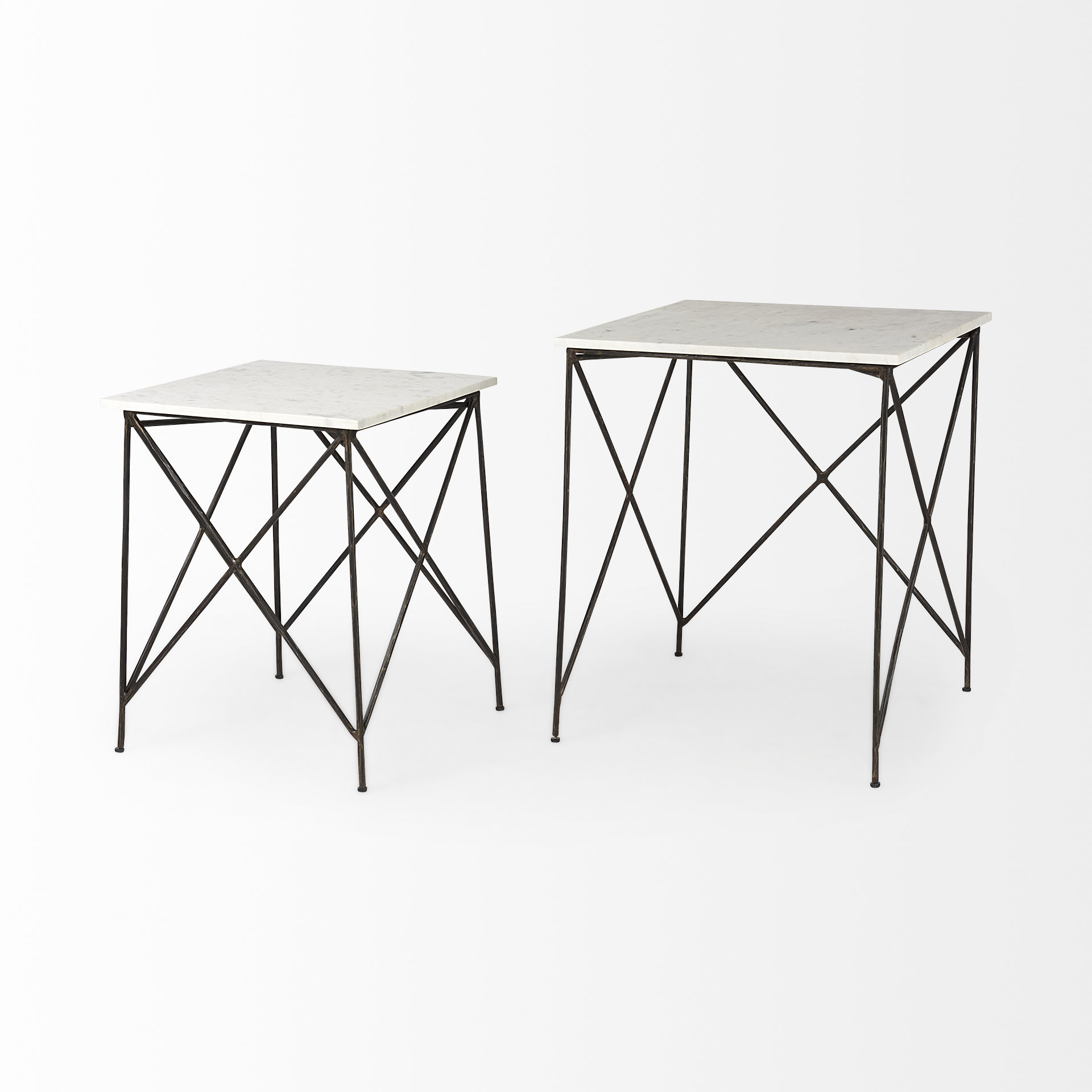 lorlei 20.0l x 20.0w x 23.8h white marble top w/ gray iron legs end and side table