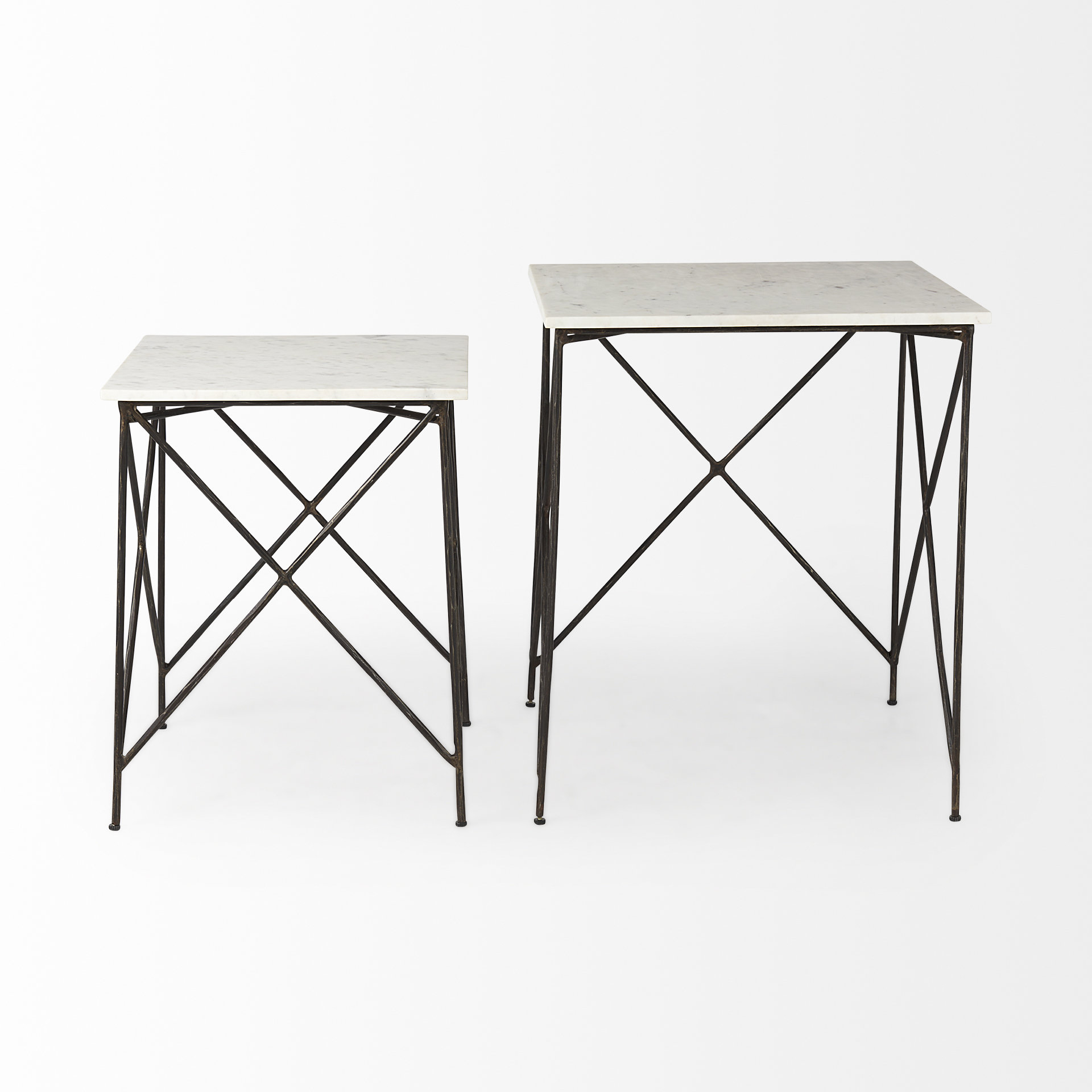 lorlei 20.0l x 20.0w x 23.8h white marble top w/ gray iron legs end and side table