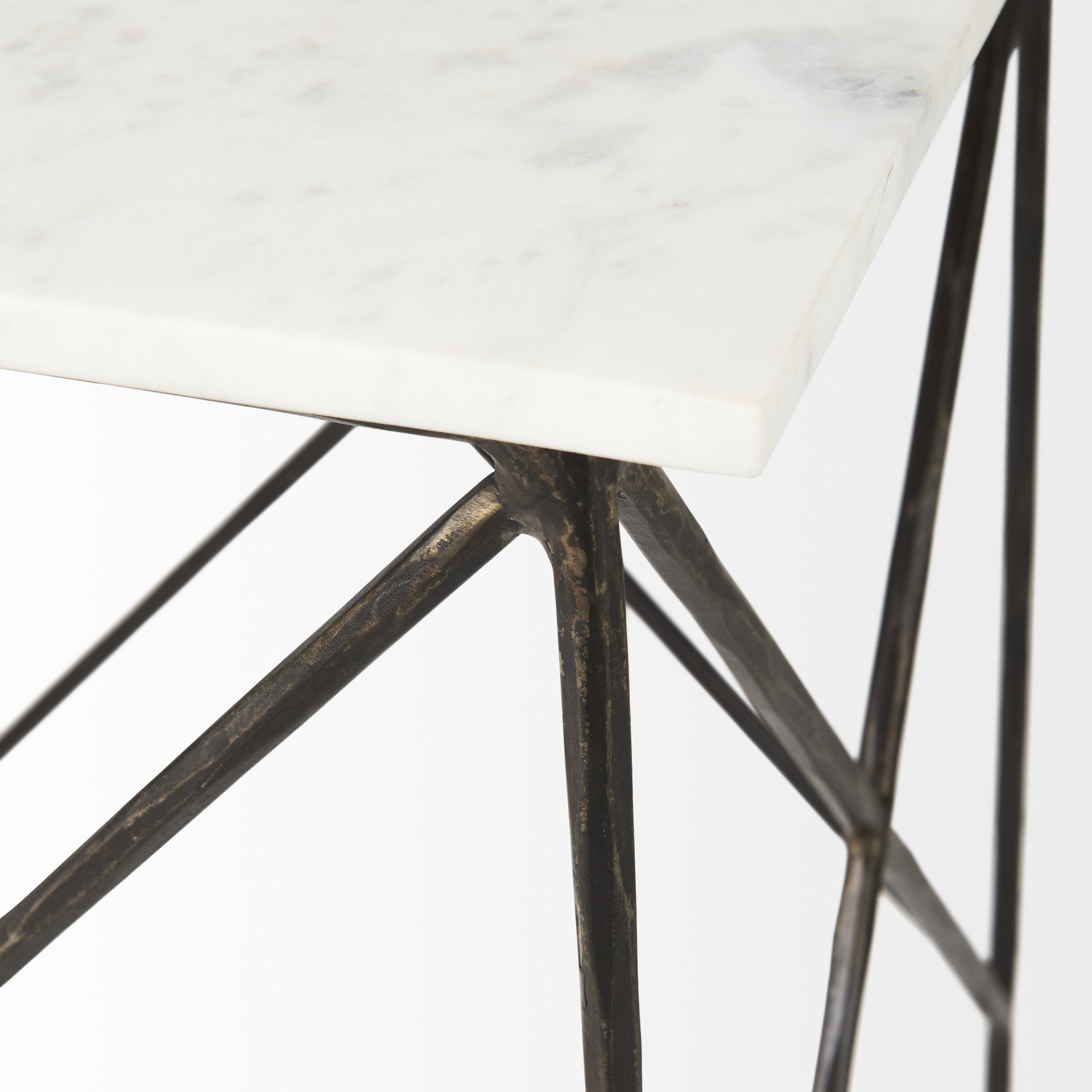 lorlei 20.0l x 20.0w x 23.8h white marble top w/ gray iron legs end and side table