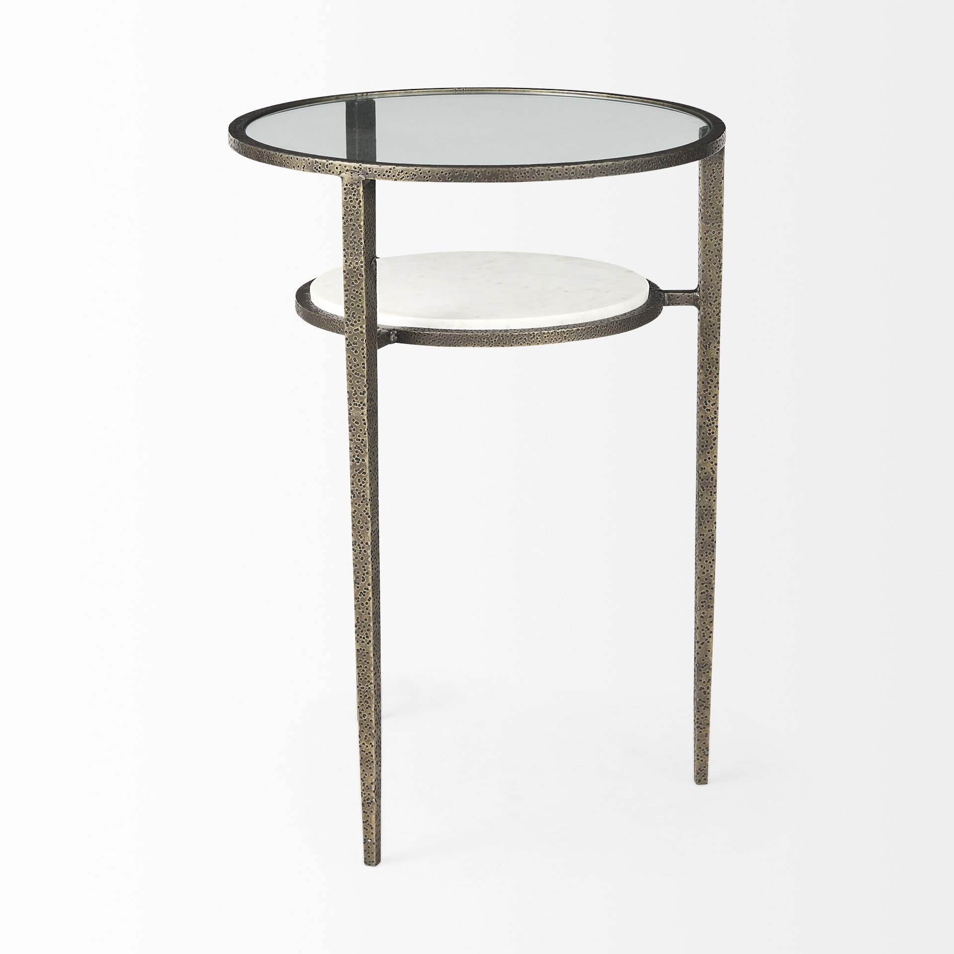felicity 15.8l x 15.8w x 22.5h glass top w/ white marble shelf and antique gold base end/side table