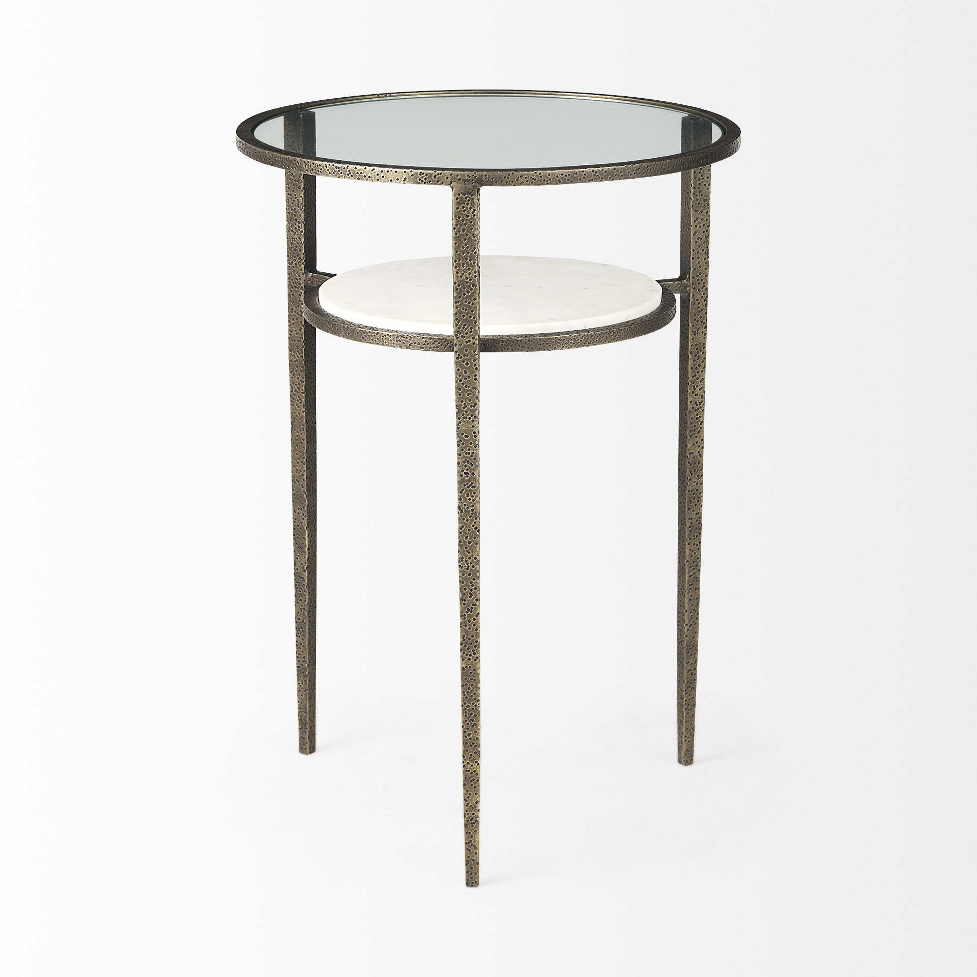 felicity 15.8l x 15.8w x 22.5h glass top w/ white marble shelf and antique gold base end/side table