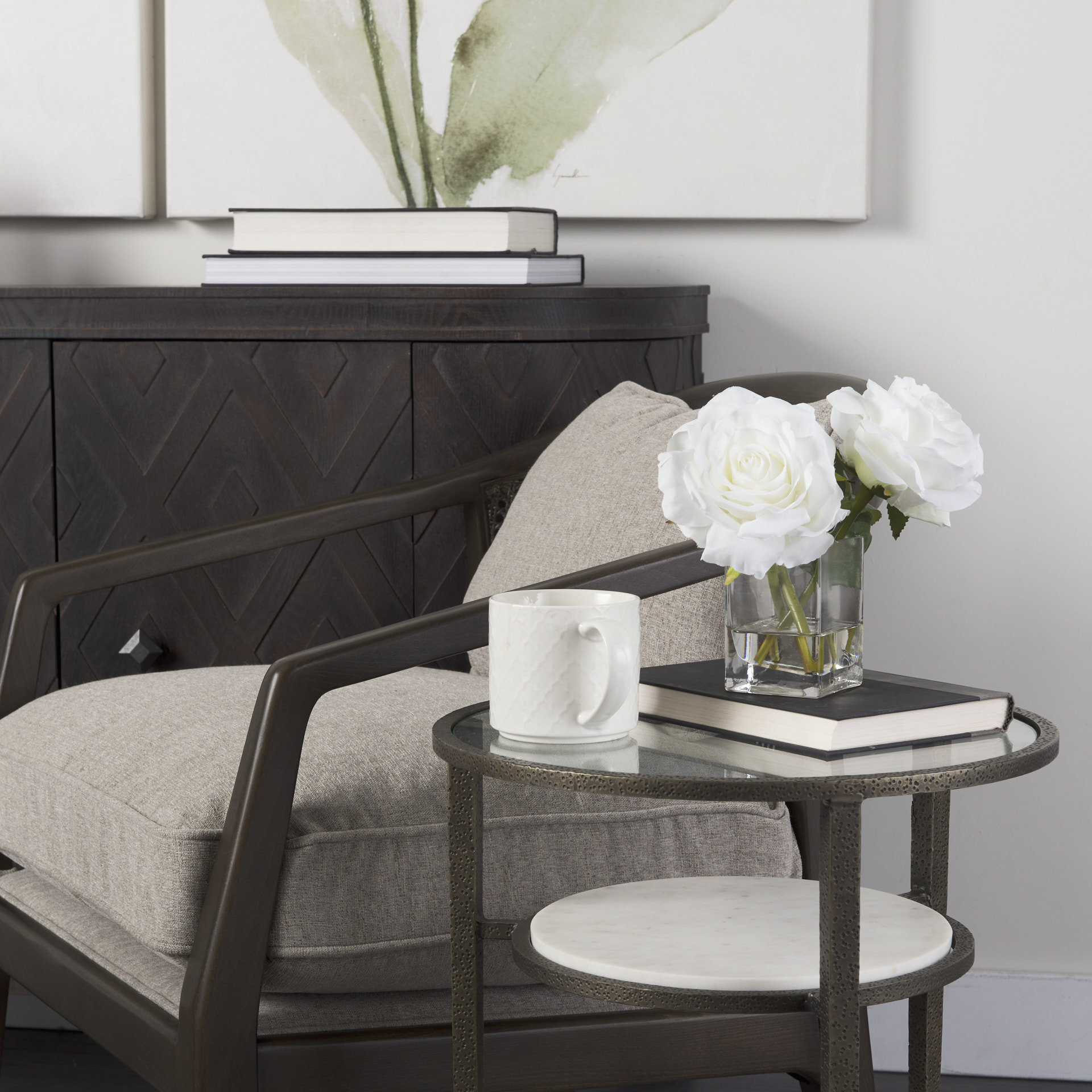 felicity 15.8l x 15.8w x 22.5h glass top w/ white marble shelf and antique gold base end/side table