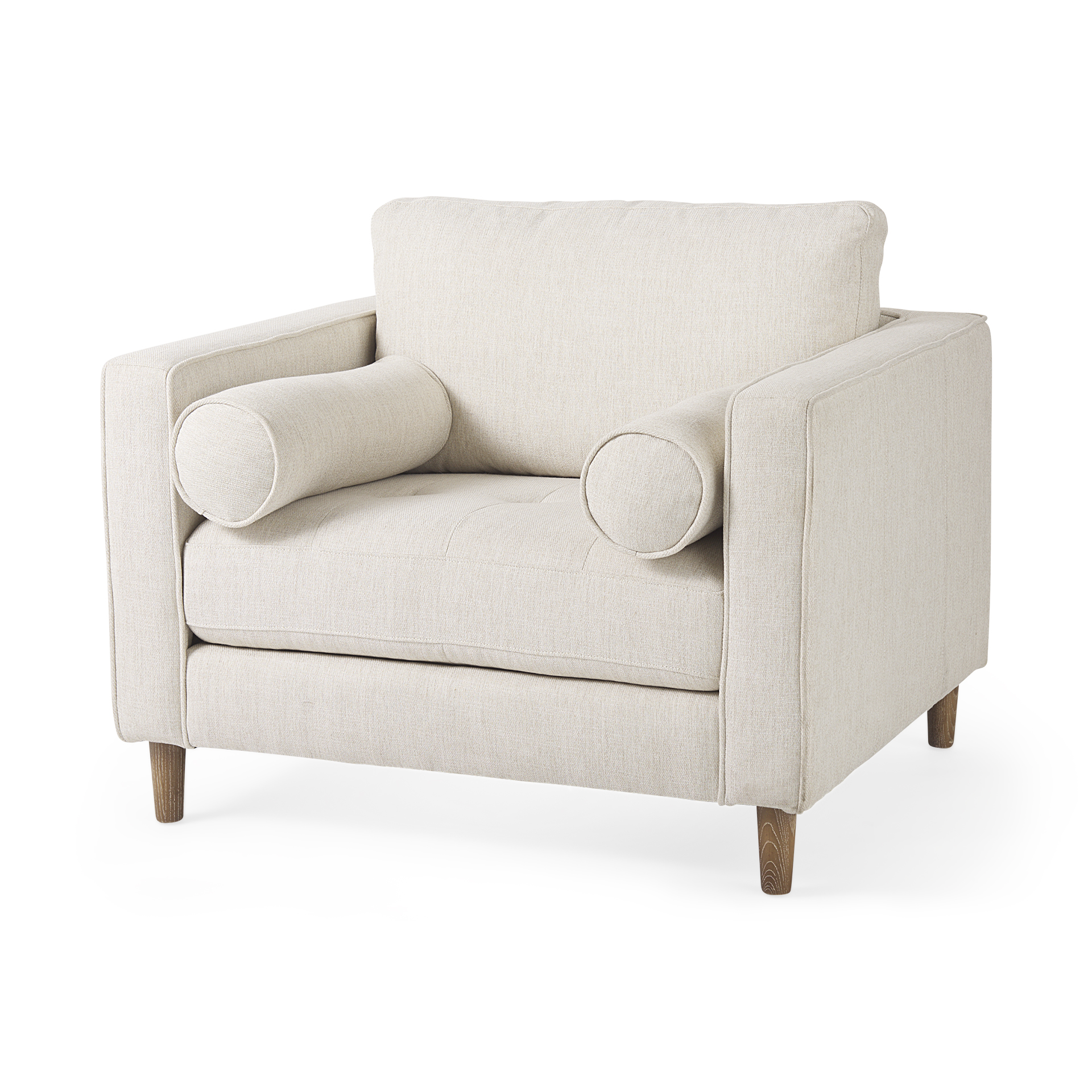 loretta 40.7l x 36.2w x 33.9h cream fabric chair w/ two bolster cushions