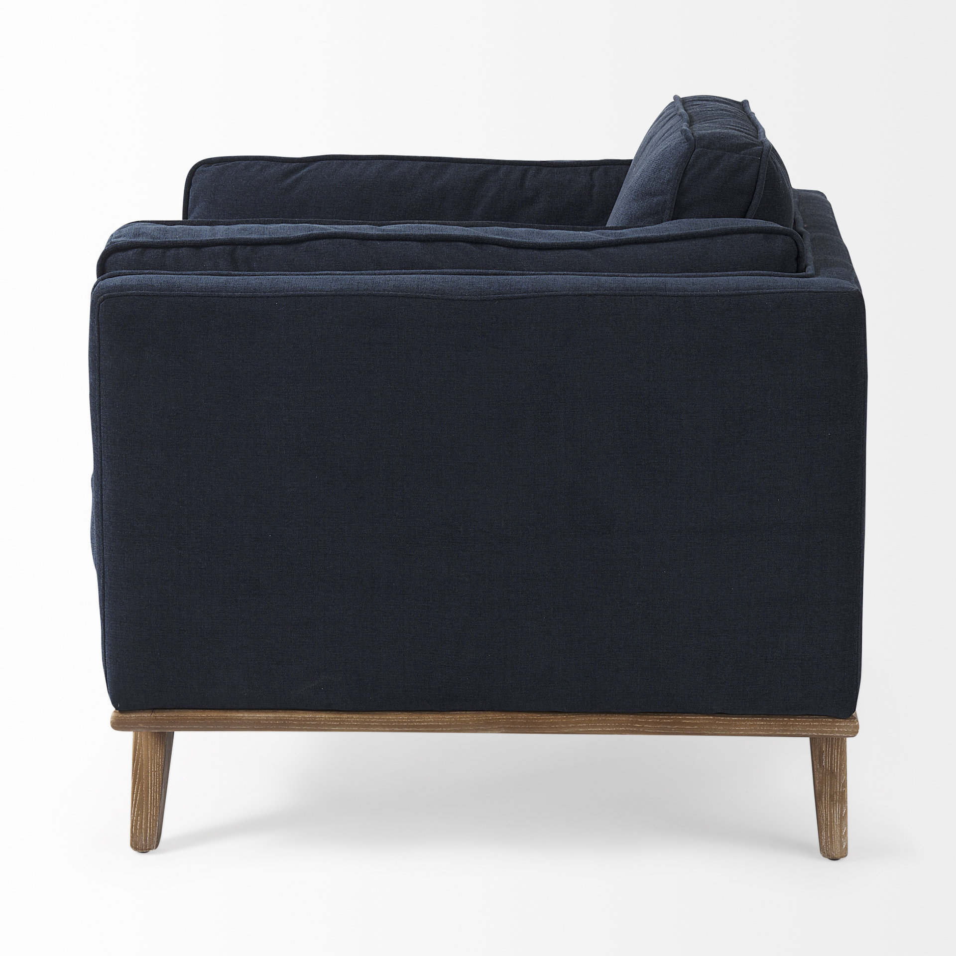 brooks 41.7l x 34.8w x 33.5h navy blue fabric chair w/ medium brown wooden legs