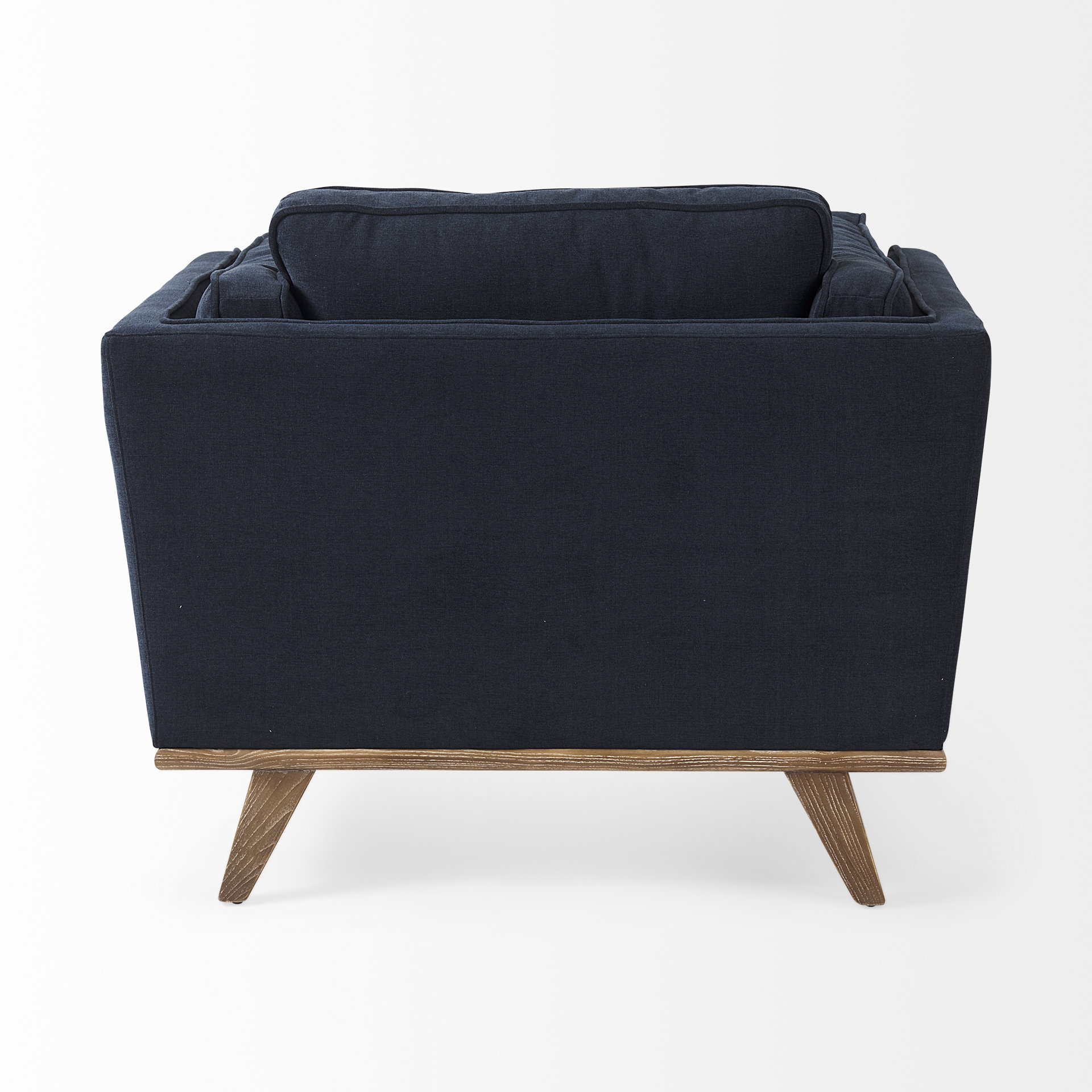brooks 41.7l x 34.8w x 33.5h navy blue fabric chair w/ medium brown wooden legs