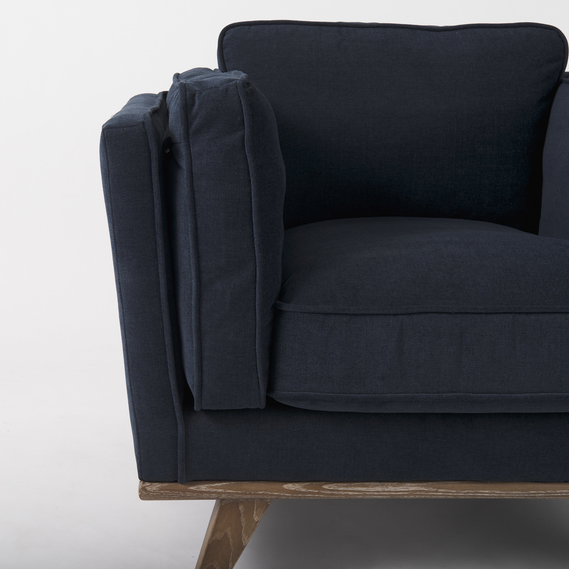 brooks 41.7l x 34.8w x 33.5h navy blue fabric chair w/ medium brown wooden legs