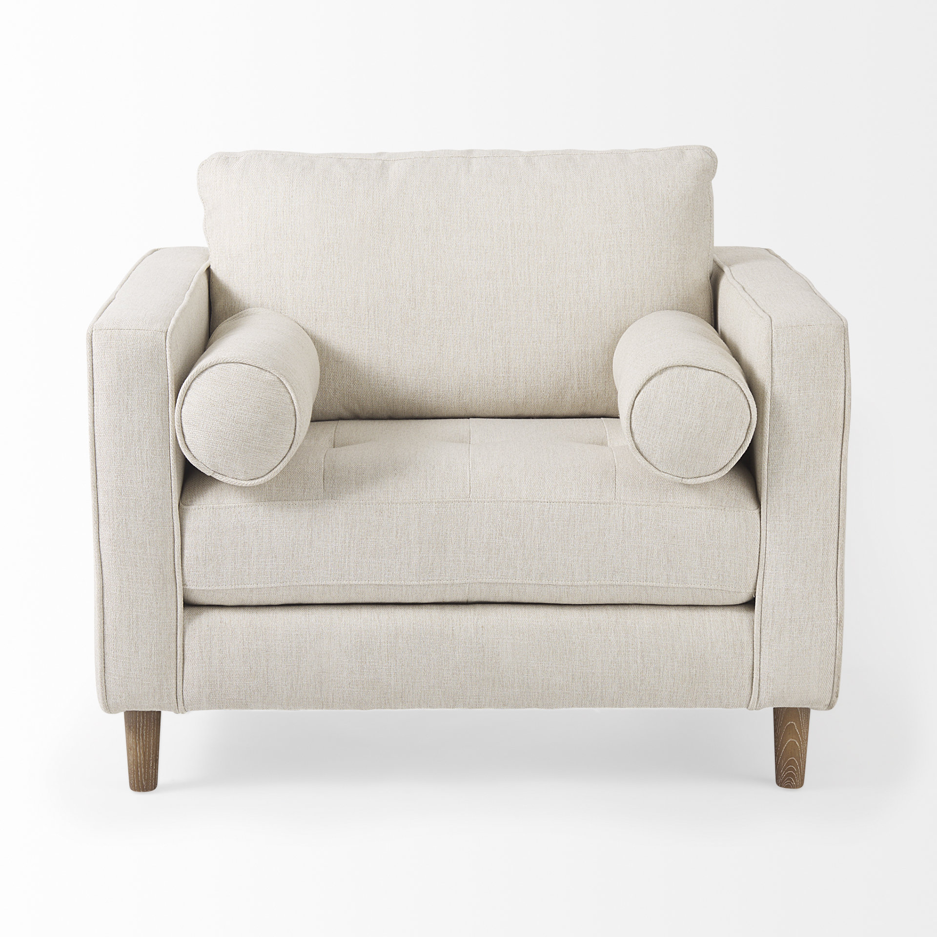 loretta 40.7l x 36.2w x 33.9h cream fabric chair w/ two bolster cushions