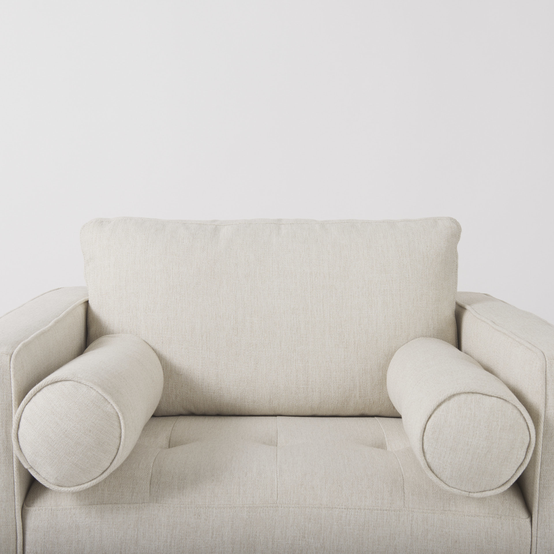 loretta 40.7l x 36.2w x 33.9h cream fabric chair w/ two bolster cushions