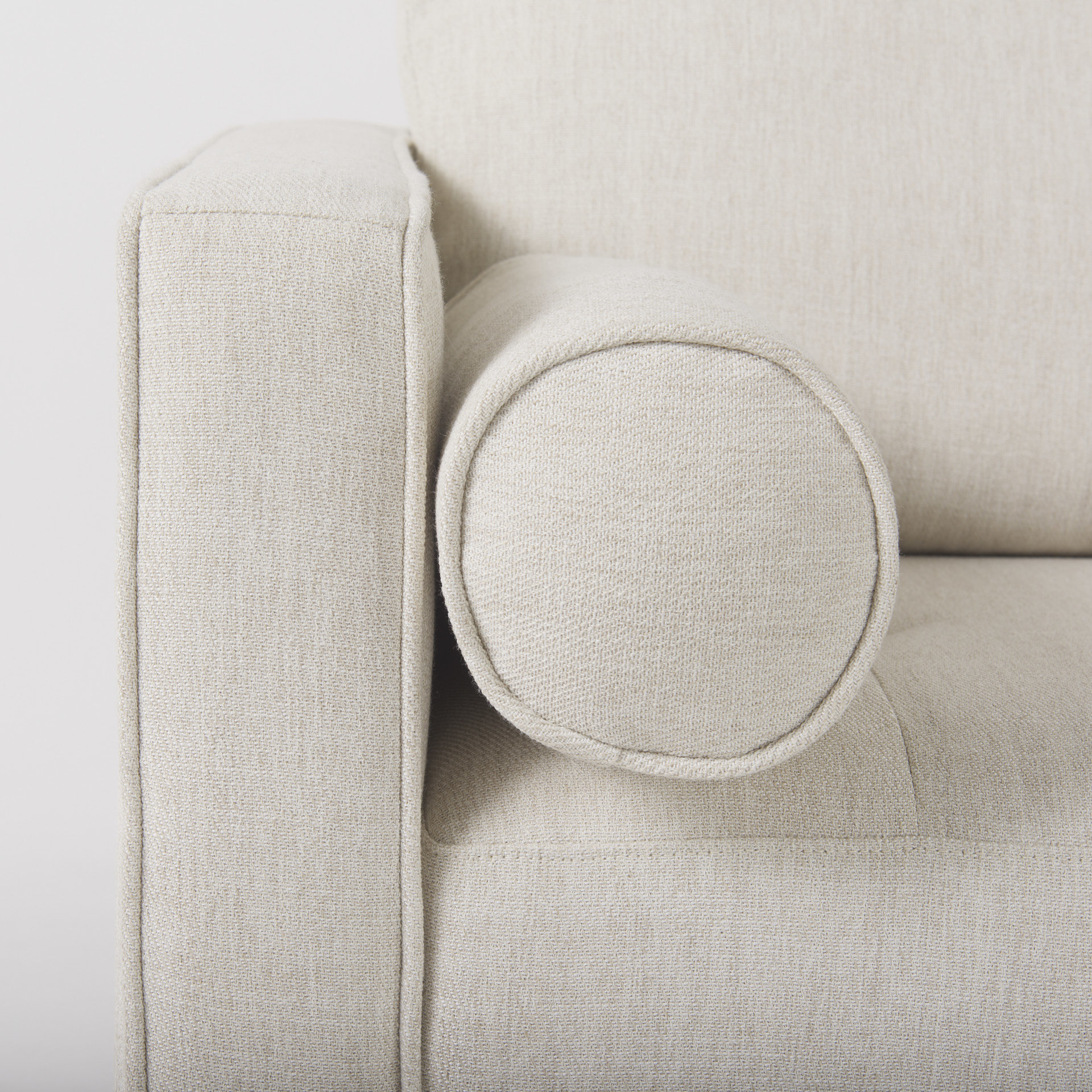 loretta 40.7l x 36.2w x 33.9h cream fabric chair w/ two bolster cushions