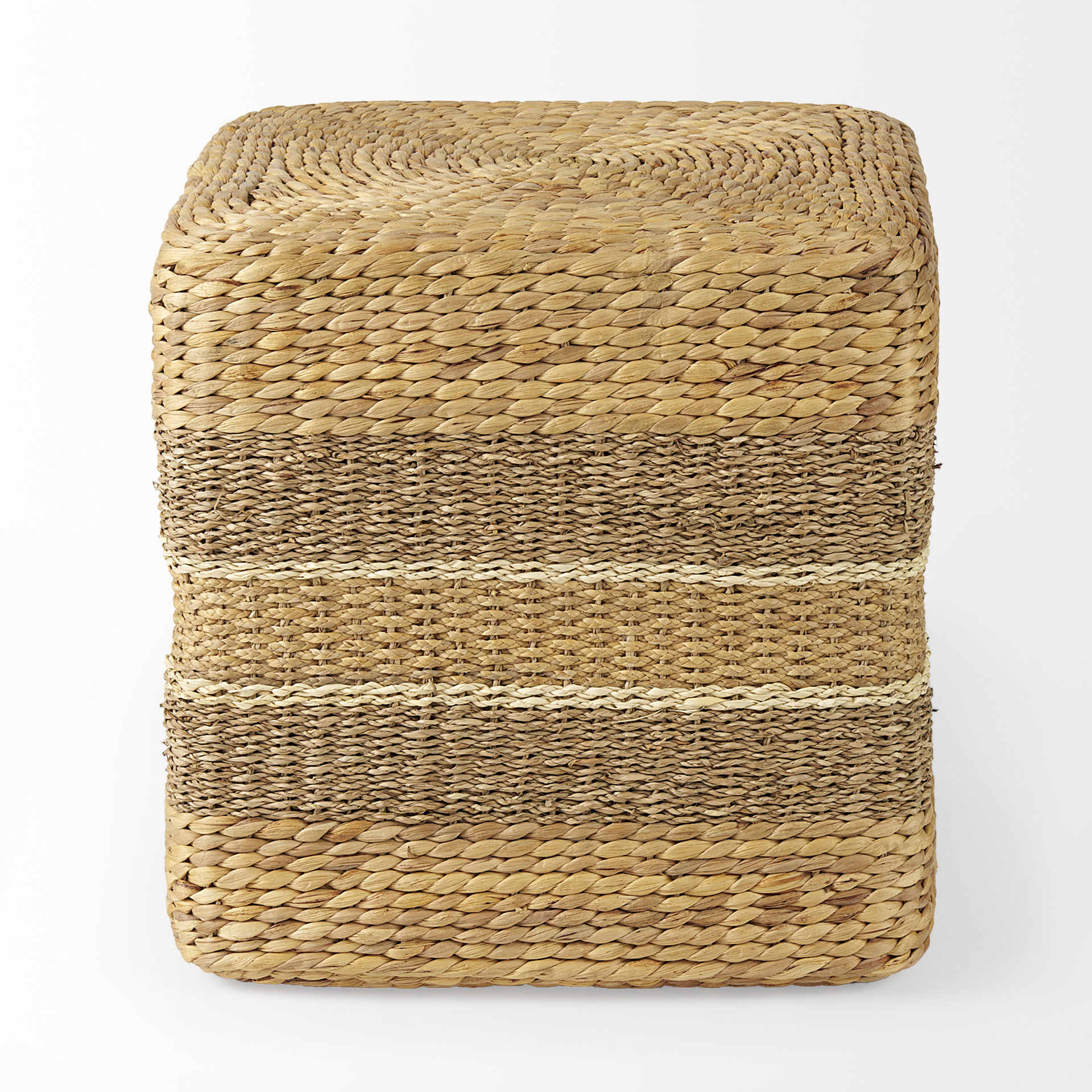 maya 17.7l x 17.7w x 17.7h light brown w/medium brown stripes seagrass square pouf