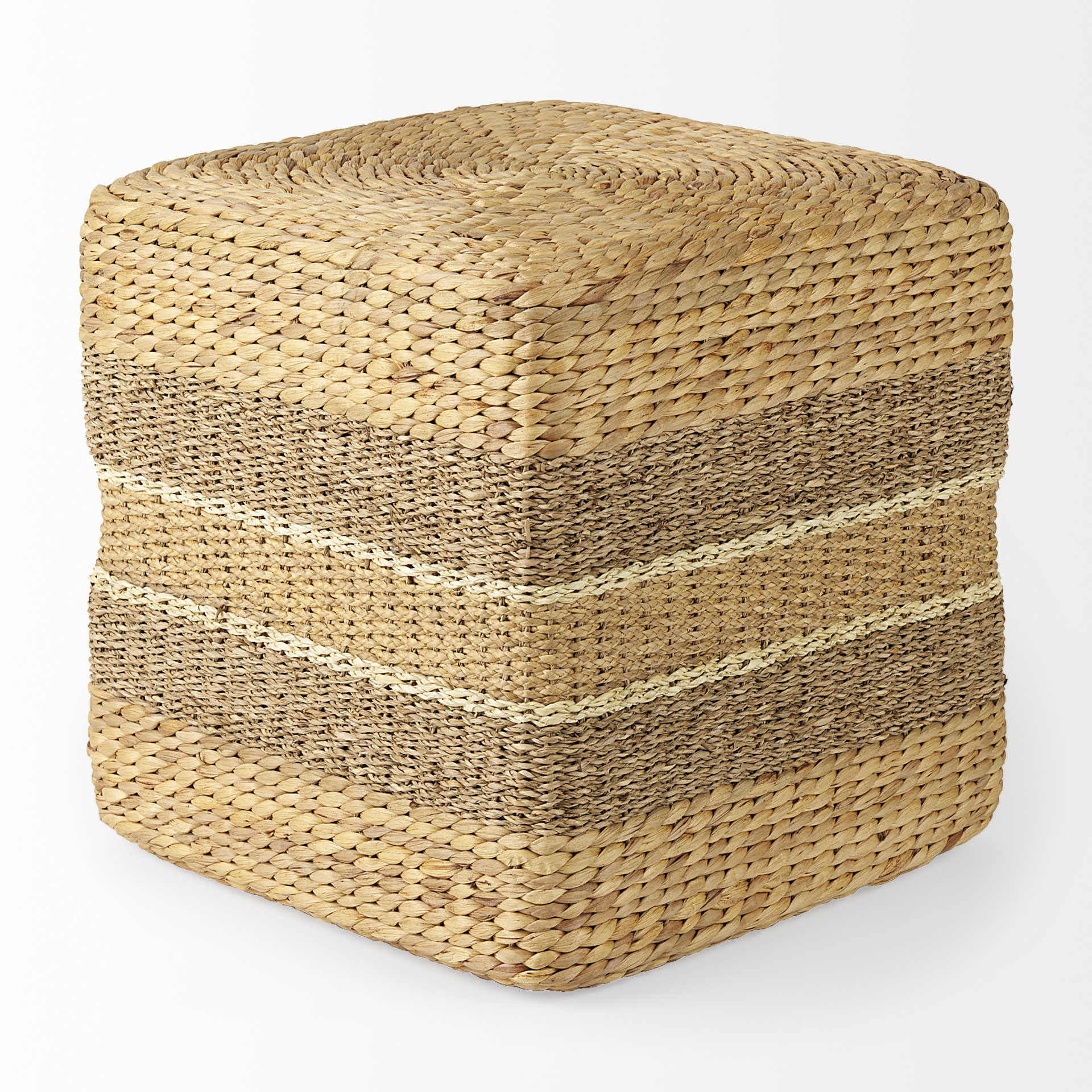maya 17.7l x 17.7w x 17.7h light brown w/medium brown stripes seagrass square pouf