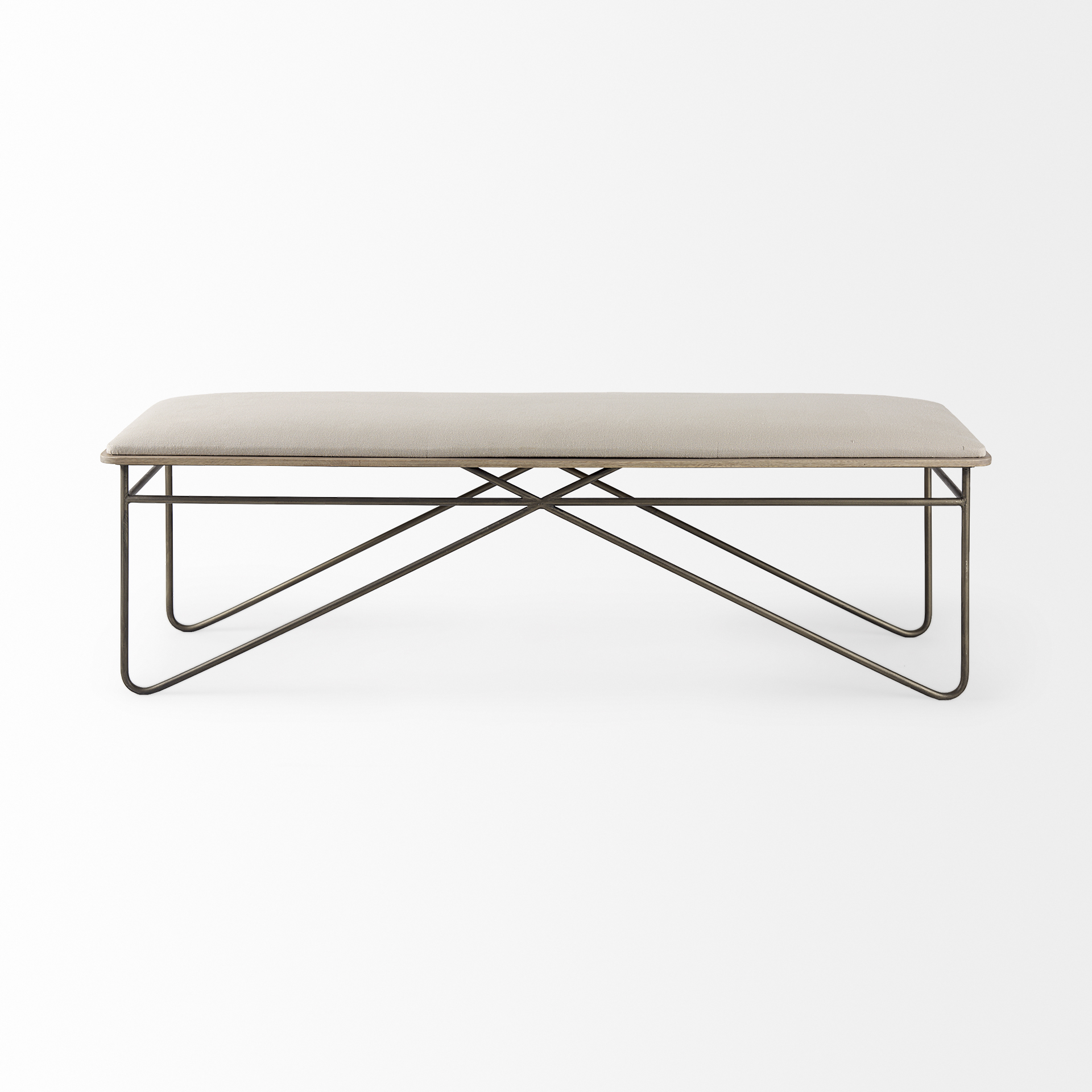 camille 55.5l x 16.0w x 17.0h cream fabric seat w/ metal frame bench