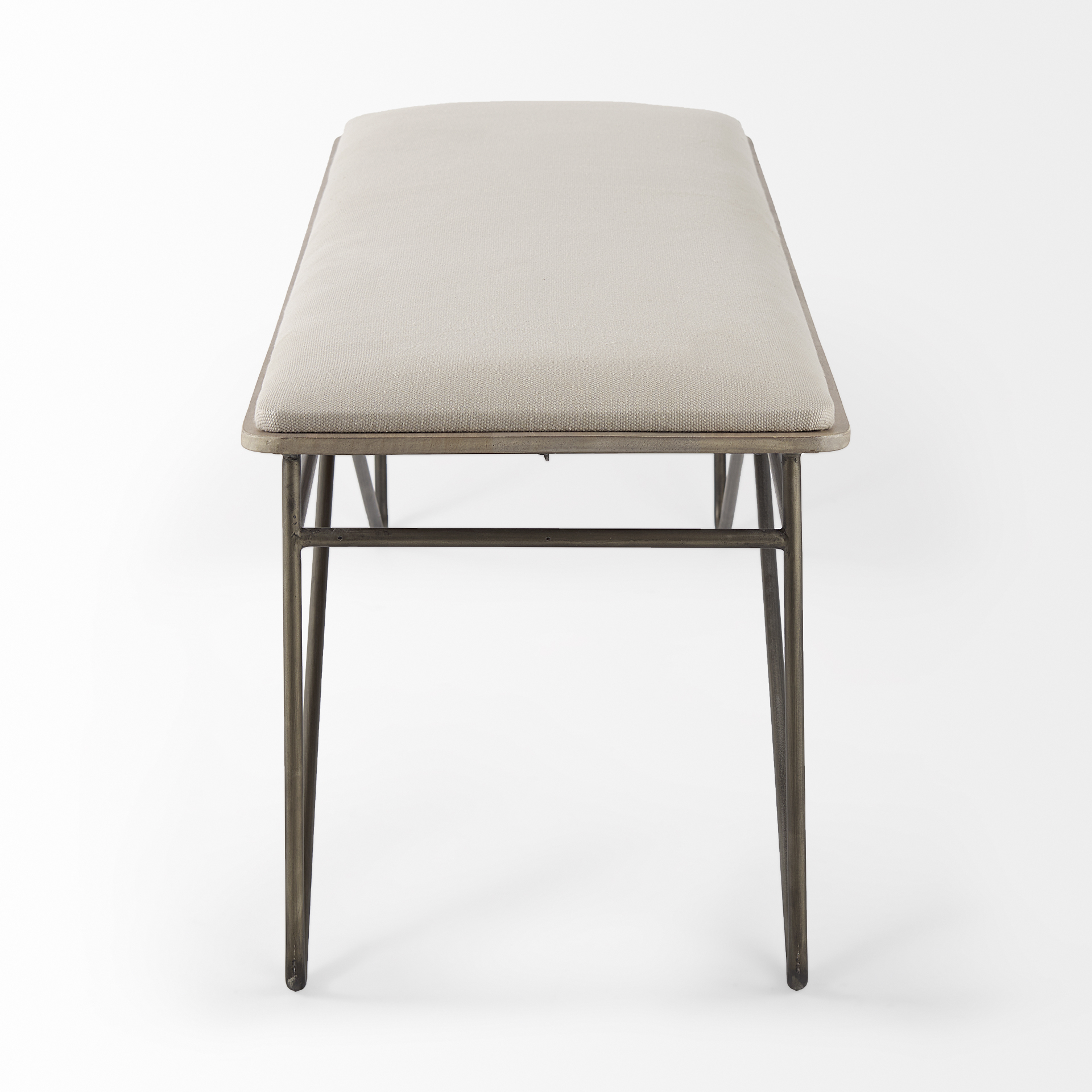 camille 55.5l x 16.0w x 17.0h cream fabric seat w/ metal frame bench