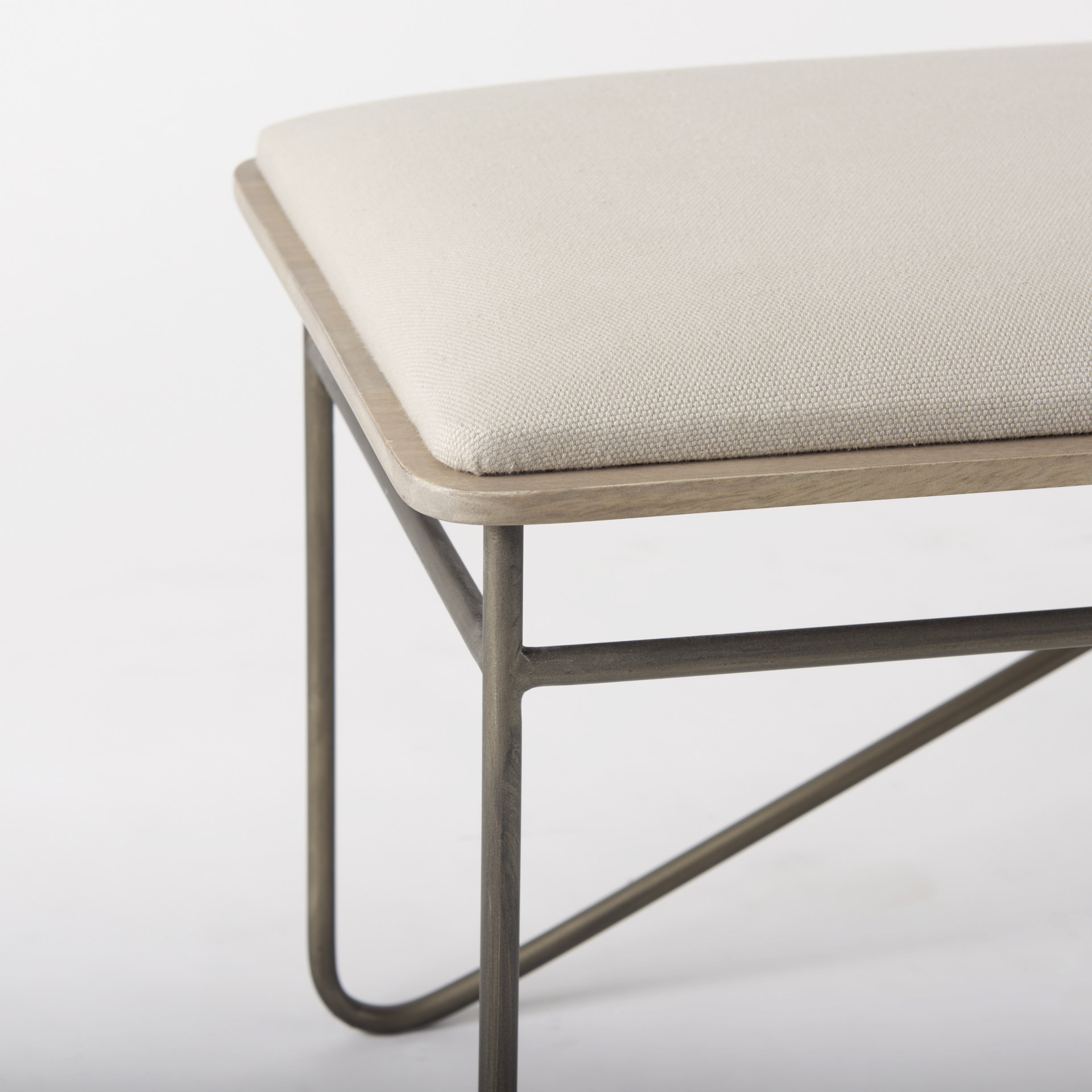 camille 55.5l x 16.0w x 17.0h cream fabric seat w/ metal frame bench