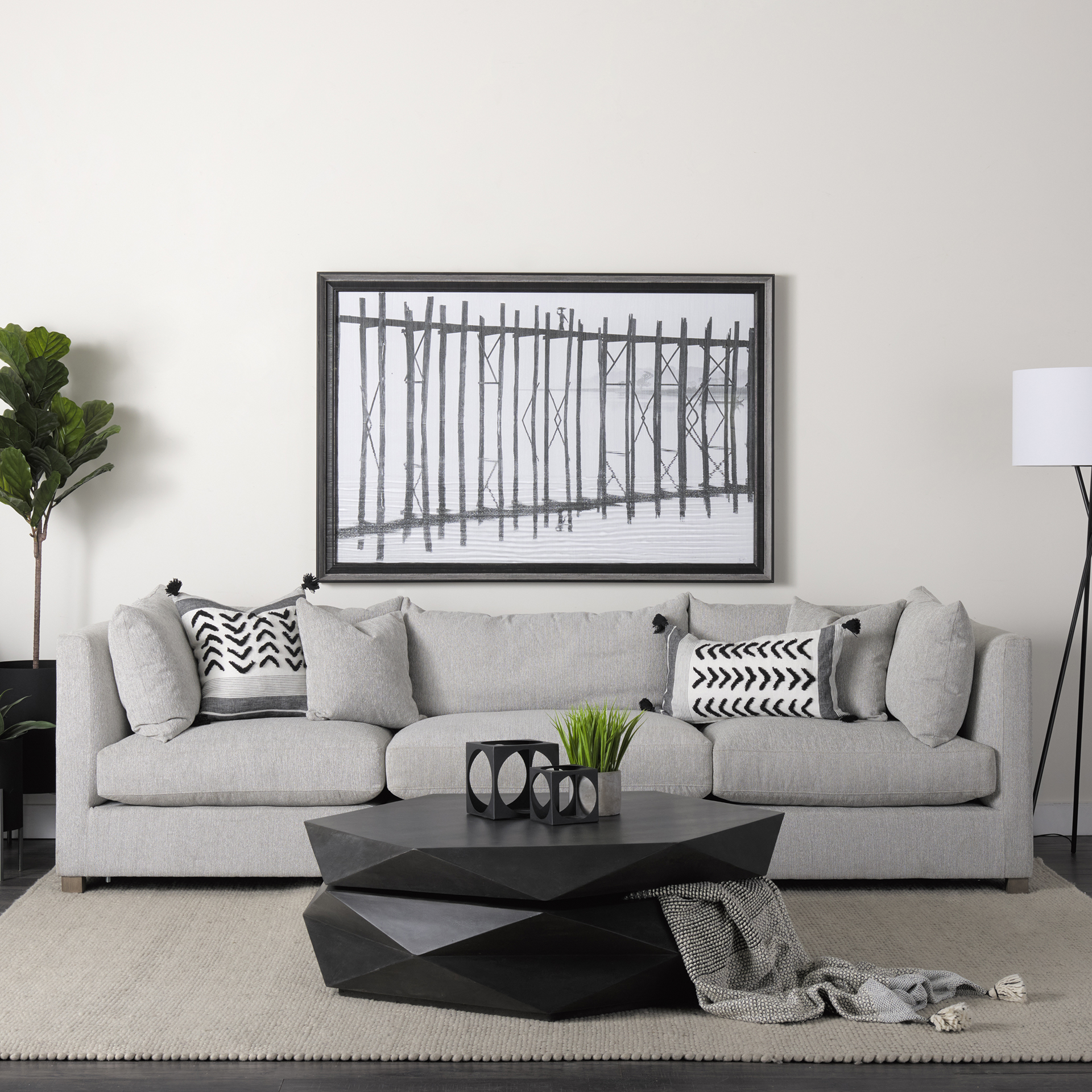 arreto black solid wood hexagonal storage coffee table