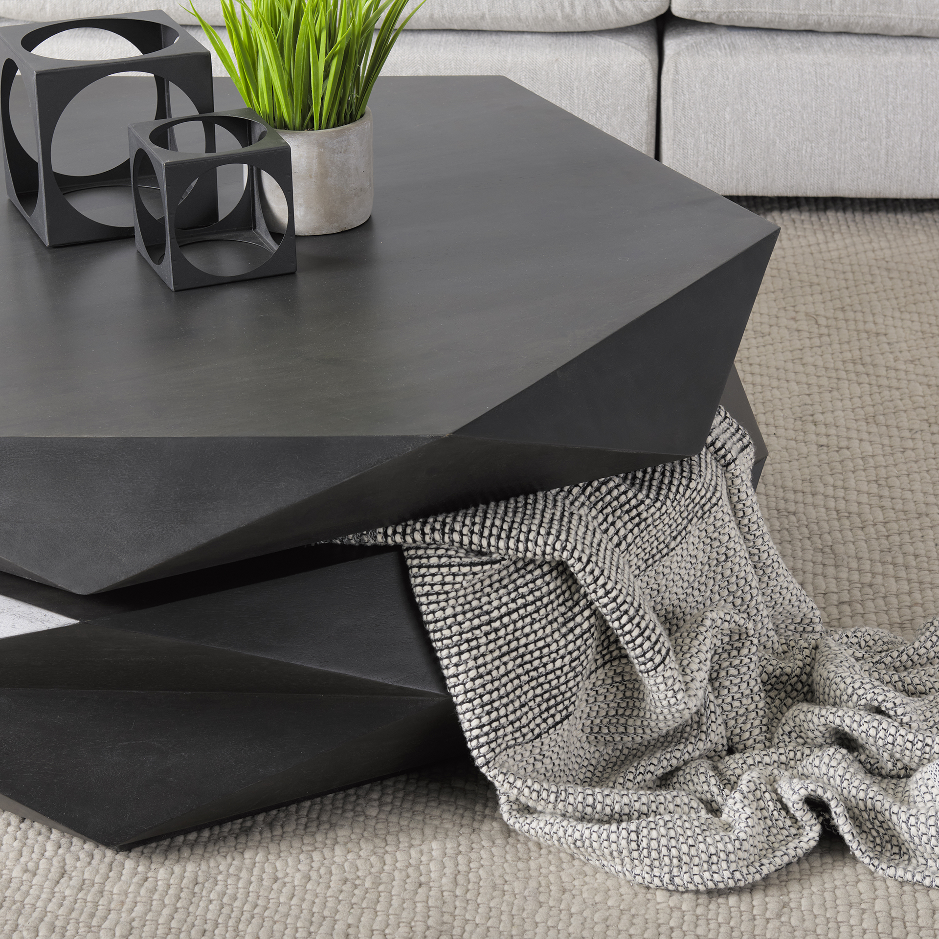 arreto black solid wood hexagonal storage coffee table