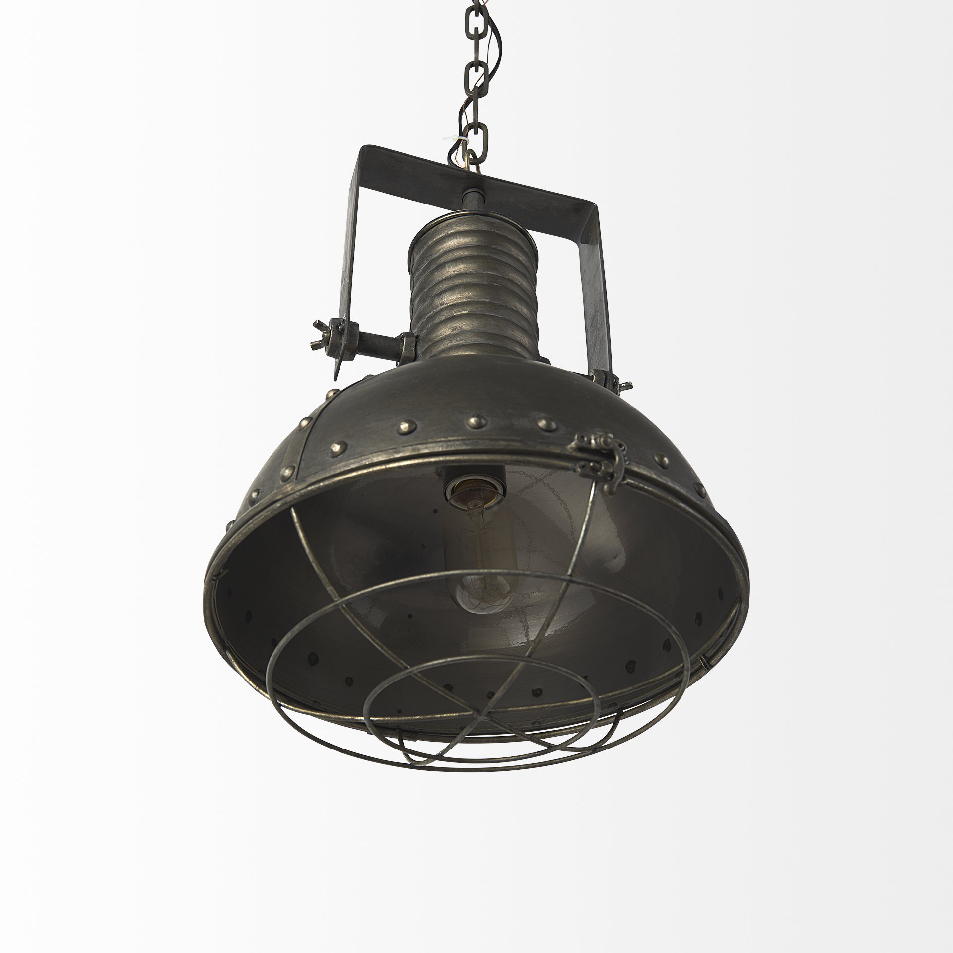 zaio 12.5lx 12.5w x 18.5h weathered antique gold metal caged bulb pendant light