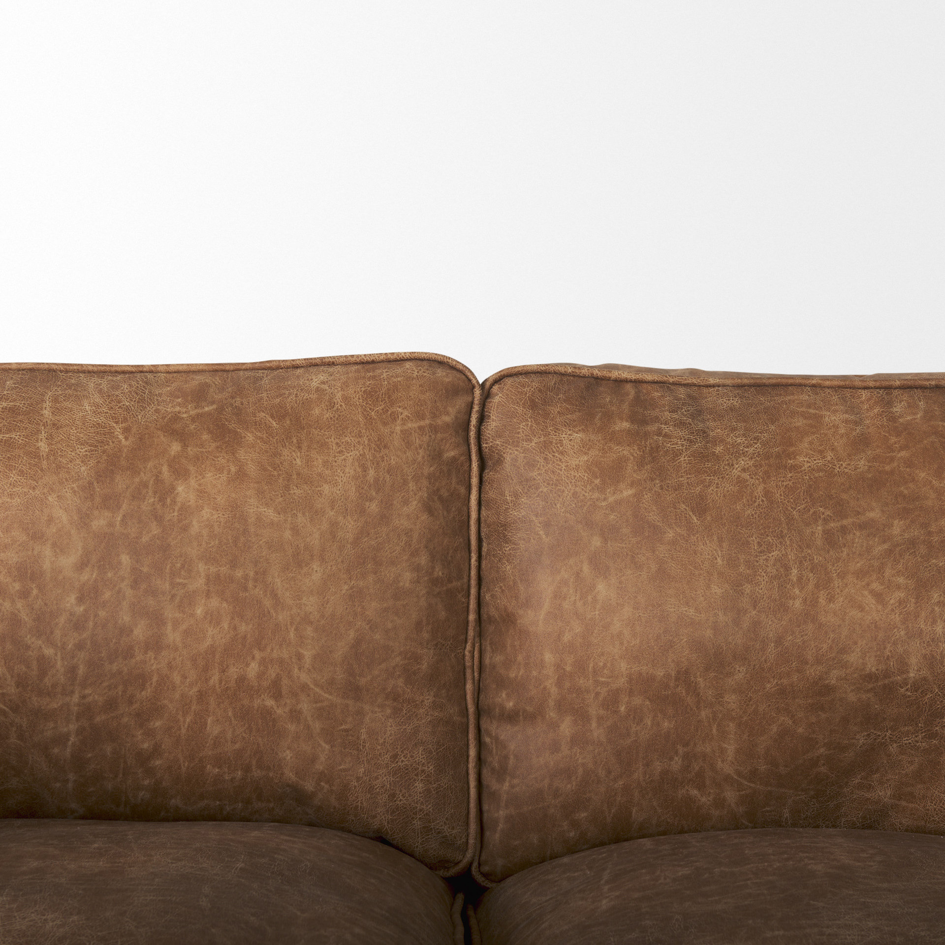 brooks 90.2l x 34.8w x 33.5h cognac brown faux leather three seater sofa w/ medium brown wooden legs