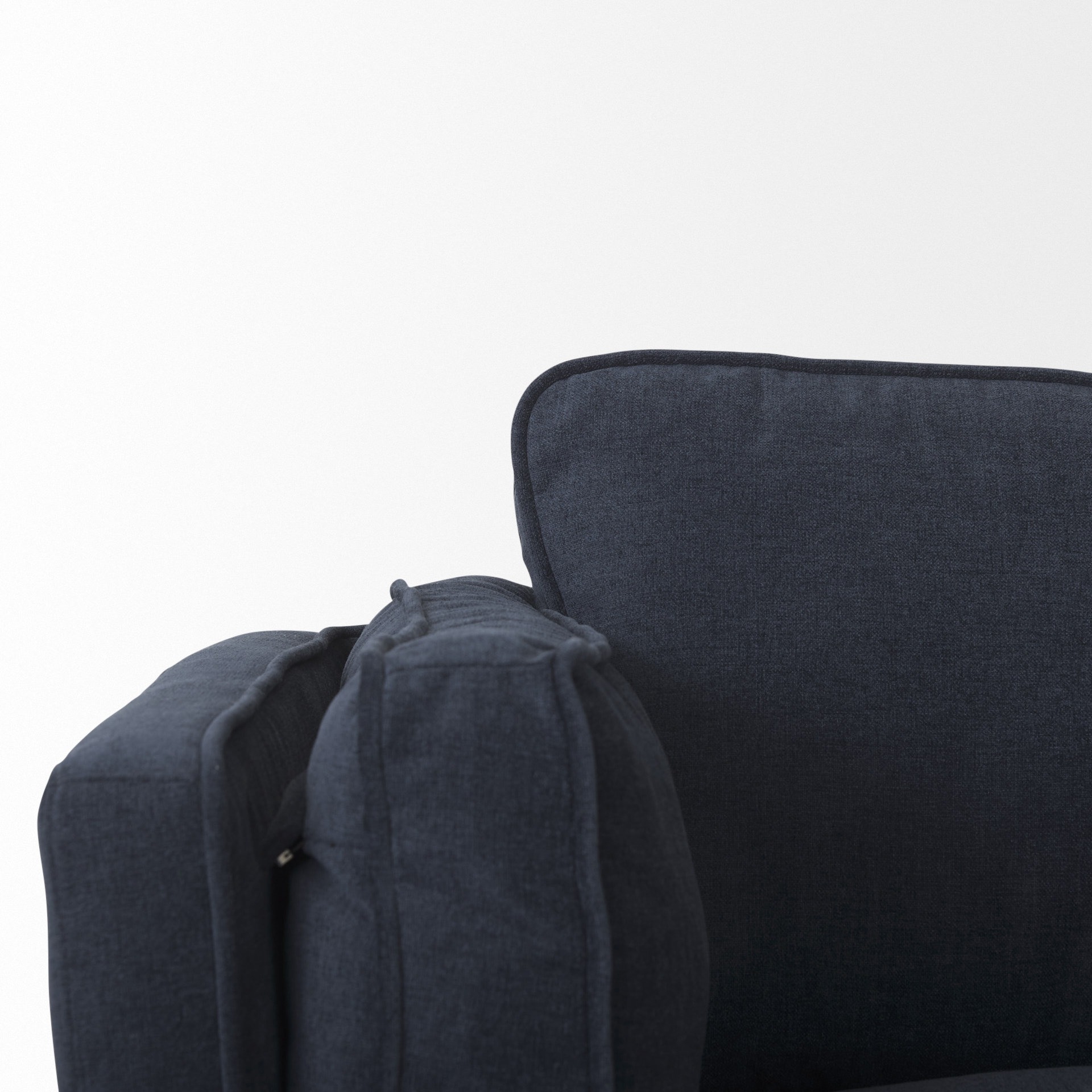 brooks 90.2l x 34.8w x 33.5h navy blue fabric three seater sofa w/ medium brown wooden legs