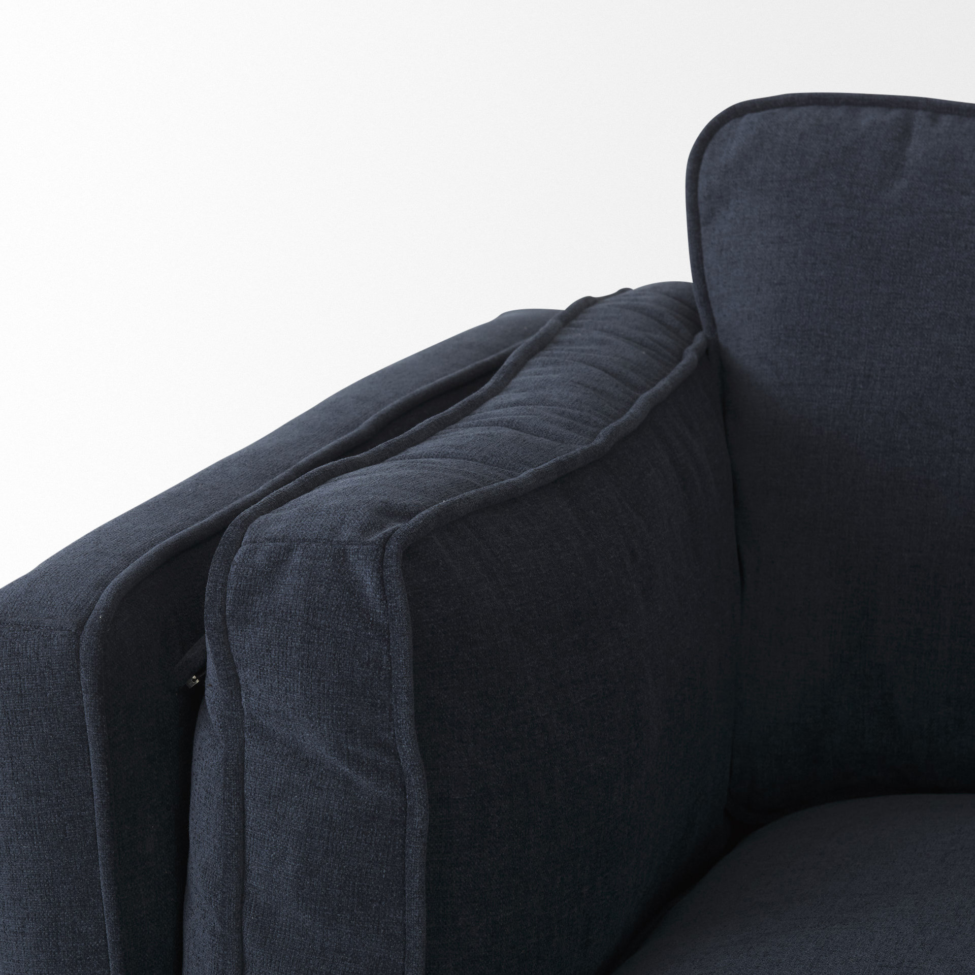 brooks 90.2l x 34.8w x 33.5h navy blue fabric three seater sofa w/ medium brown wooden legs