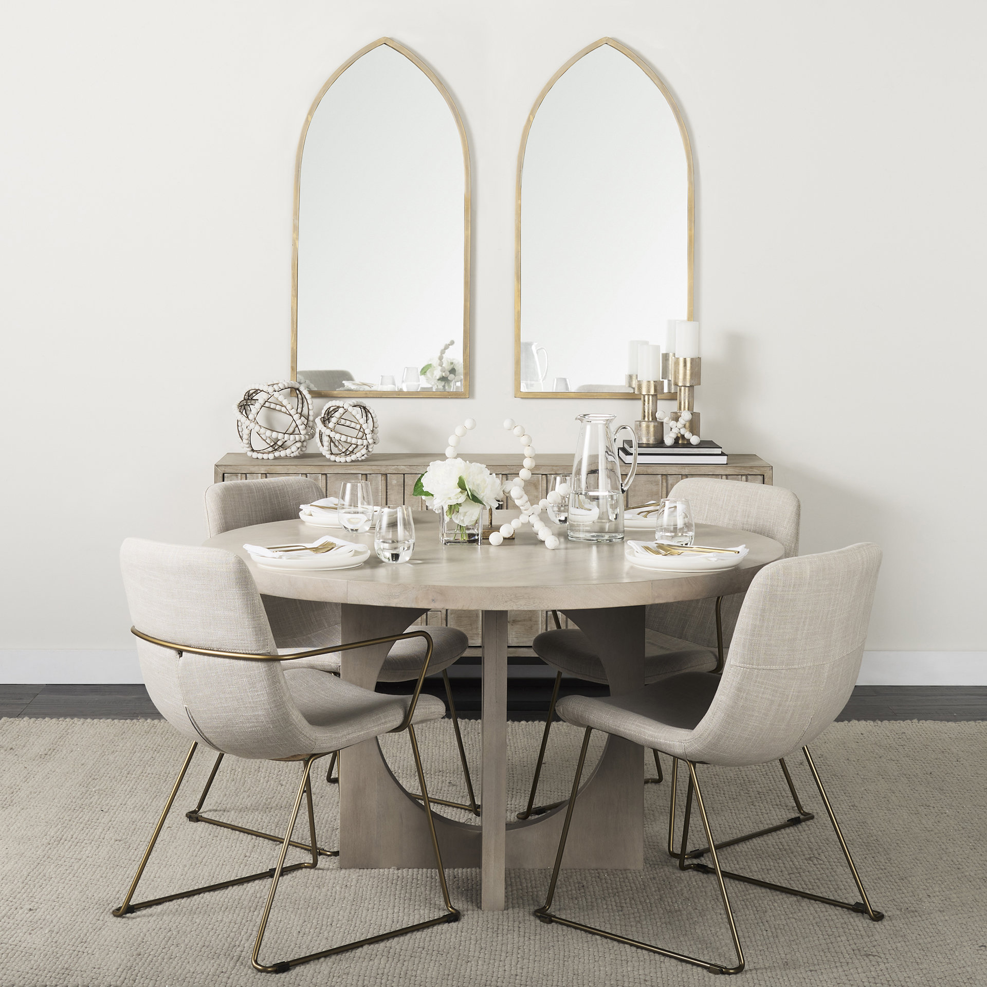 liesl 54.l x 54.0w x 30.0h barely gray finished wood w/ circular top dining table