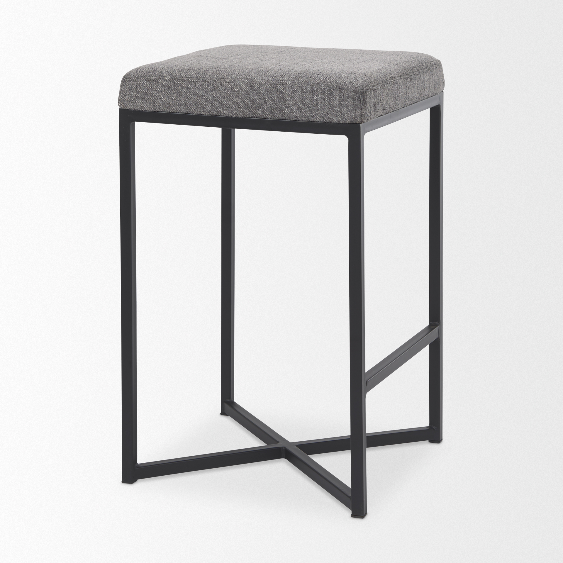 frodo 16.5l x 16.5w x 26.4h gray fabric seat w/black iron frame counter stool