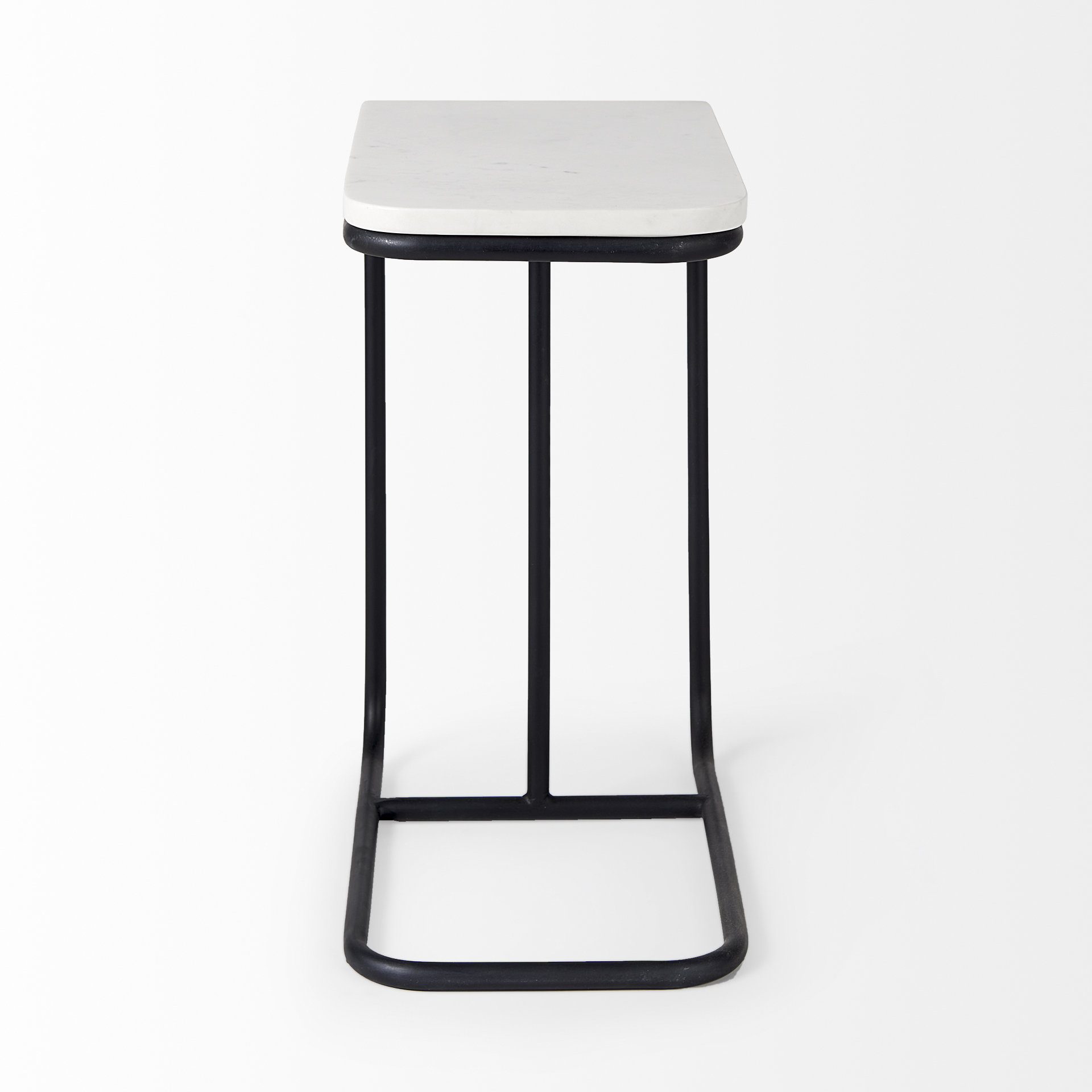 kyra 12.0l x 20.0w x 23.0h white marble top w/black iron frame c-shaped end and side table