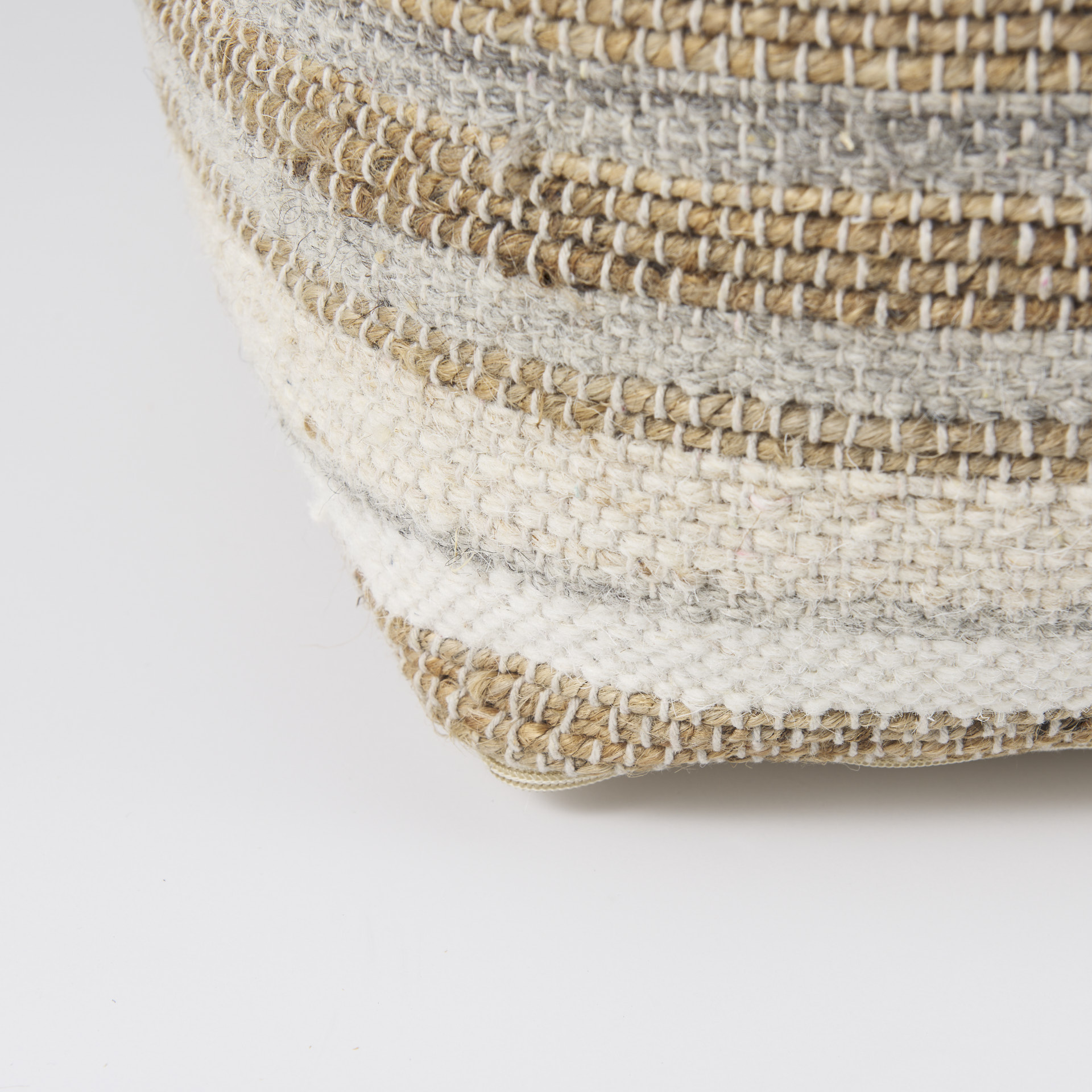 aahana 16.0l x 16.0w x 16.0h white/taupe/gray striped hemp and cotton pouf