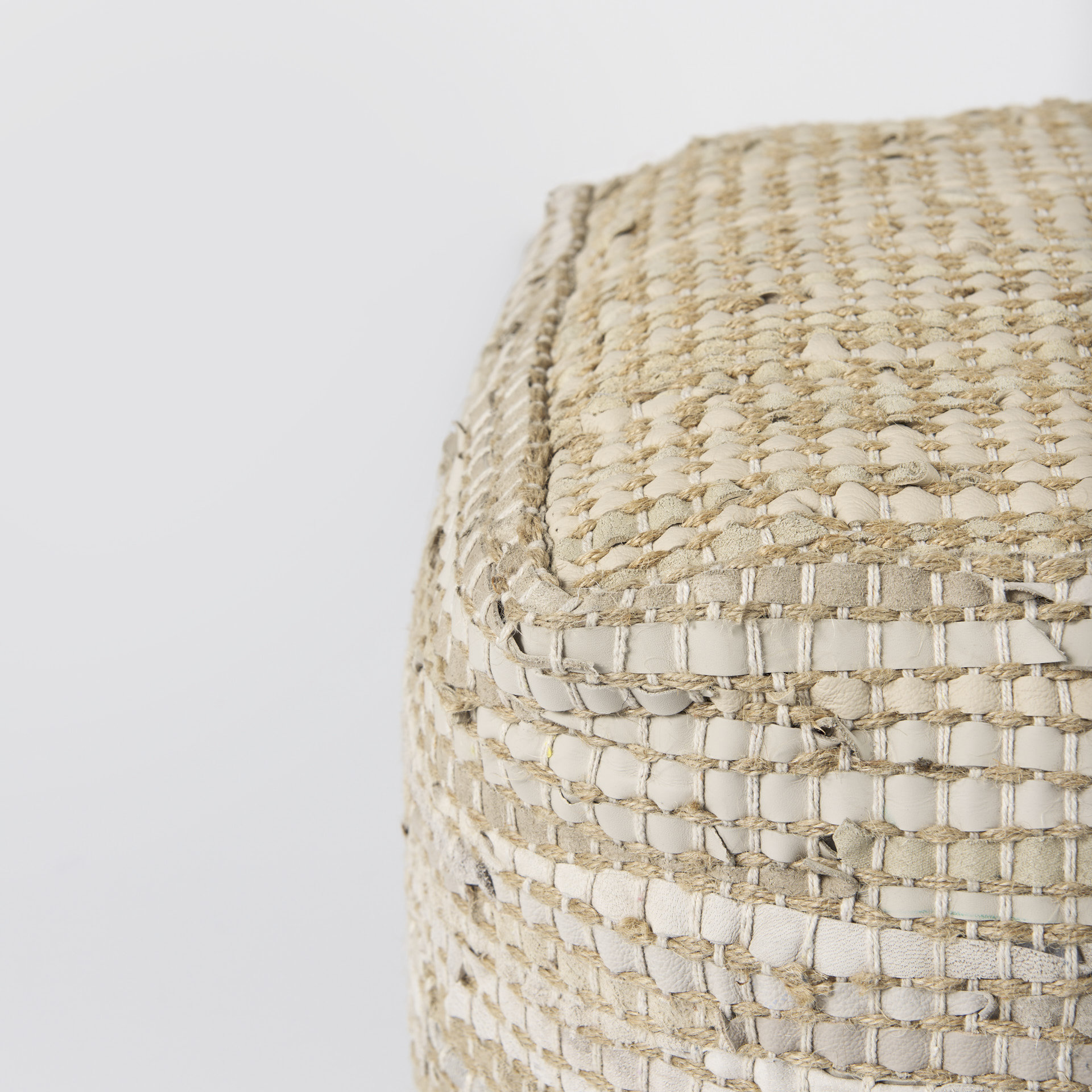 aalia 16.0l x 16.0w x 16.0h beige leather and jute pouf