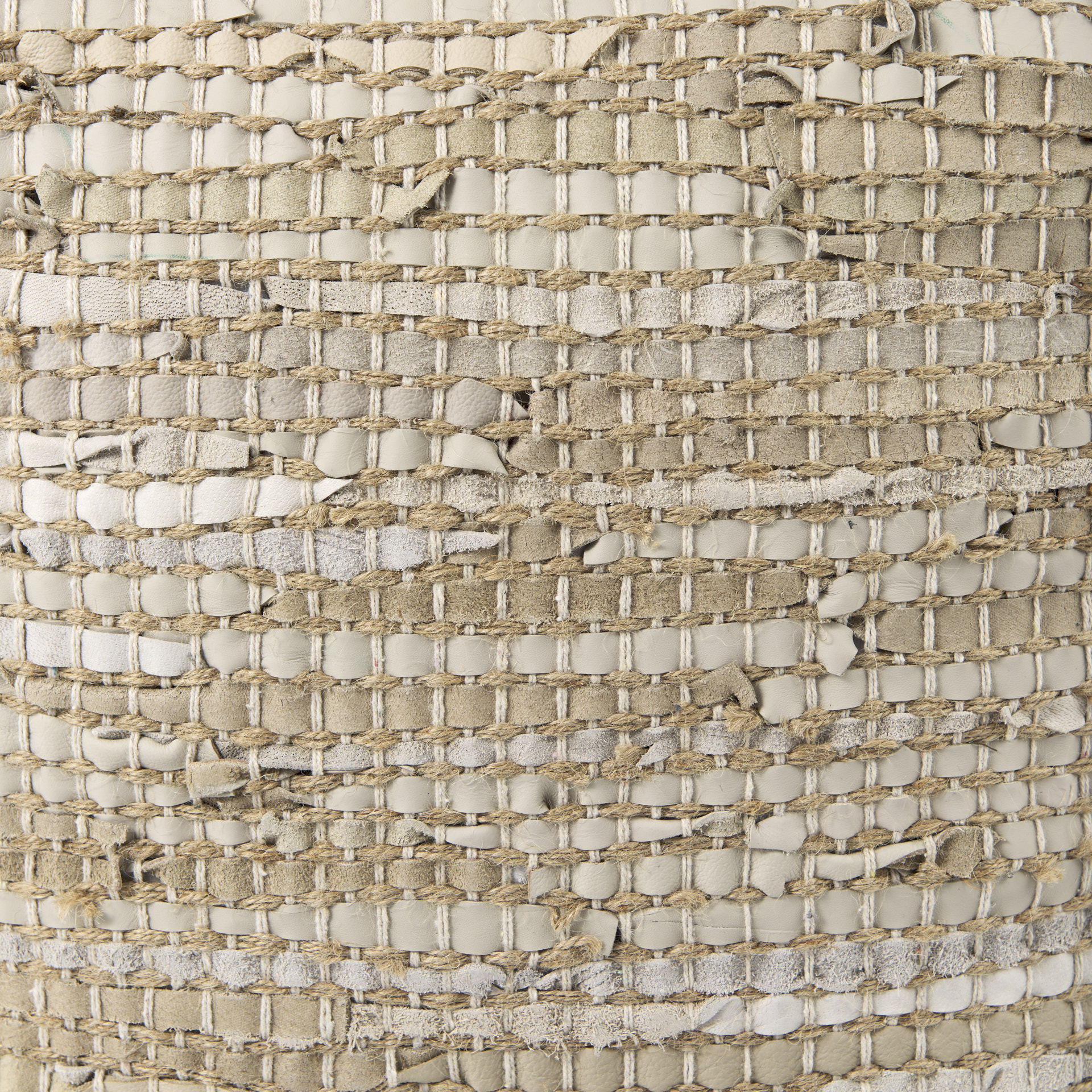 aalia 16.0l x 16.0w x 16.0h beige leather and jute pouf