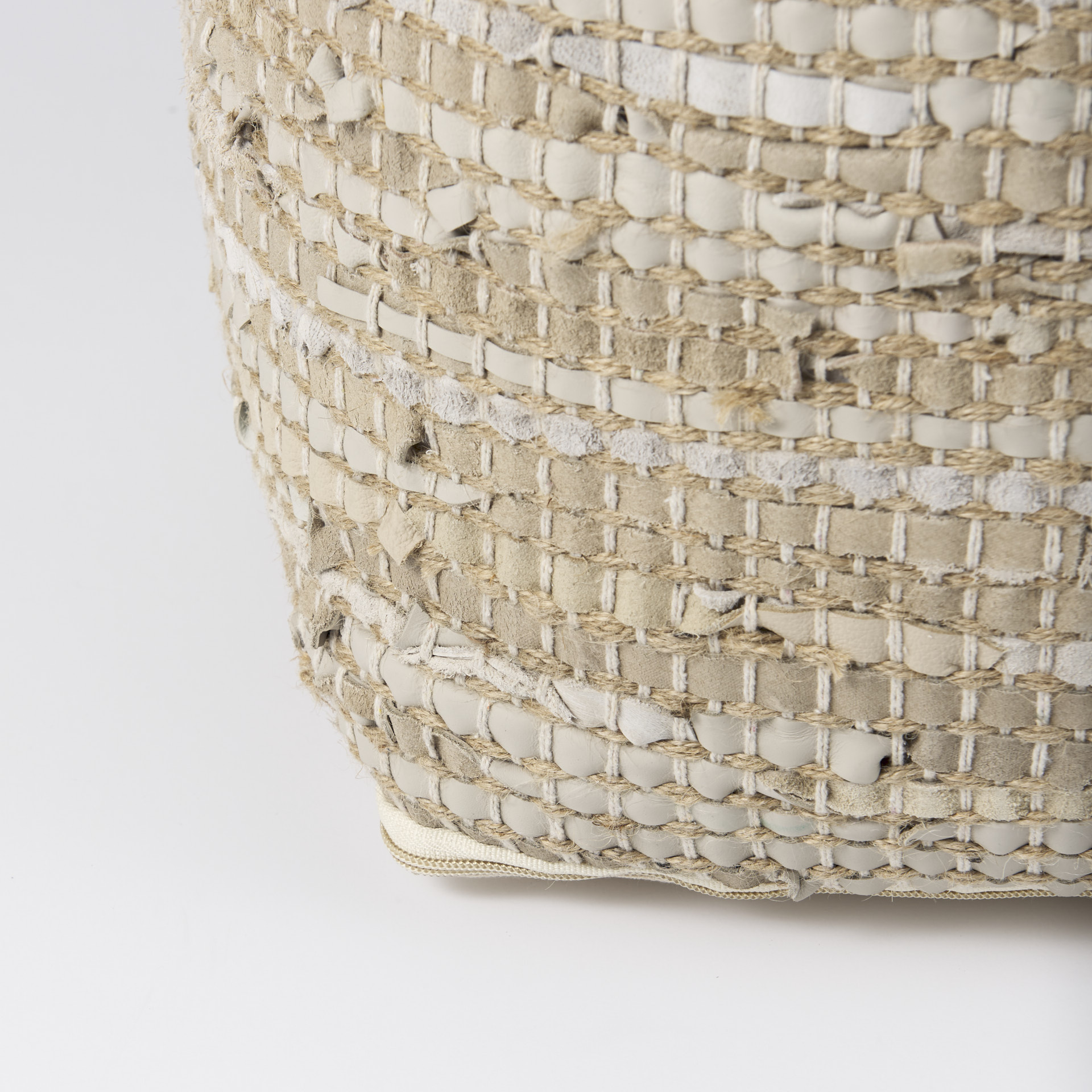aalia 16.0l x 16.0w x 16.0h beige leather and jute pouf