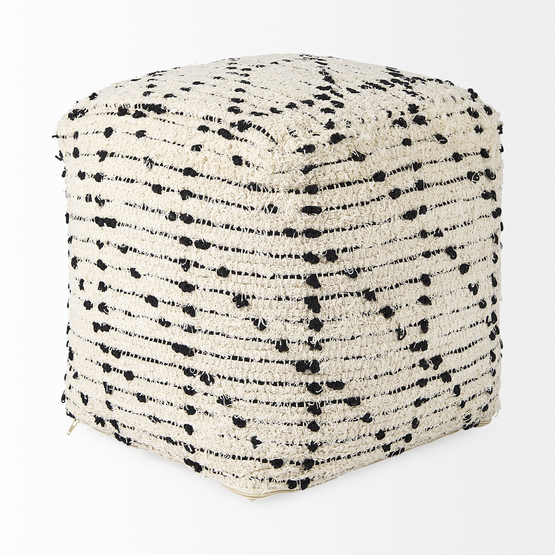 aarohi 16.0l x 16.0w x 16.0h cream/black cotton patterned pouf