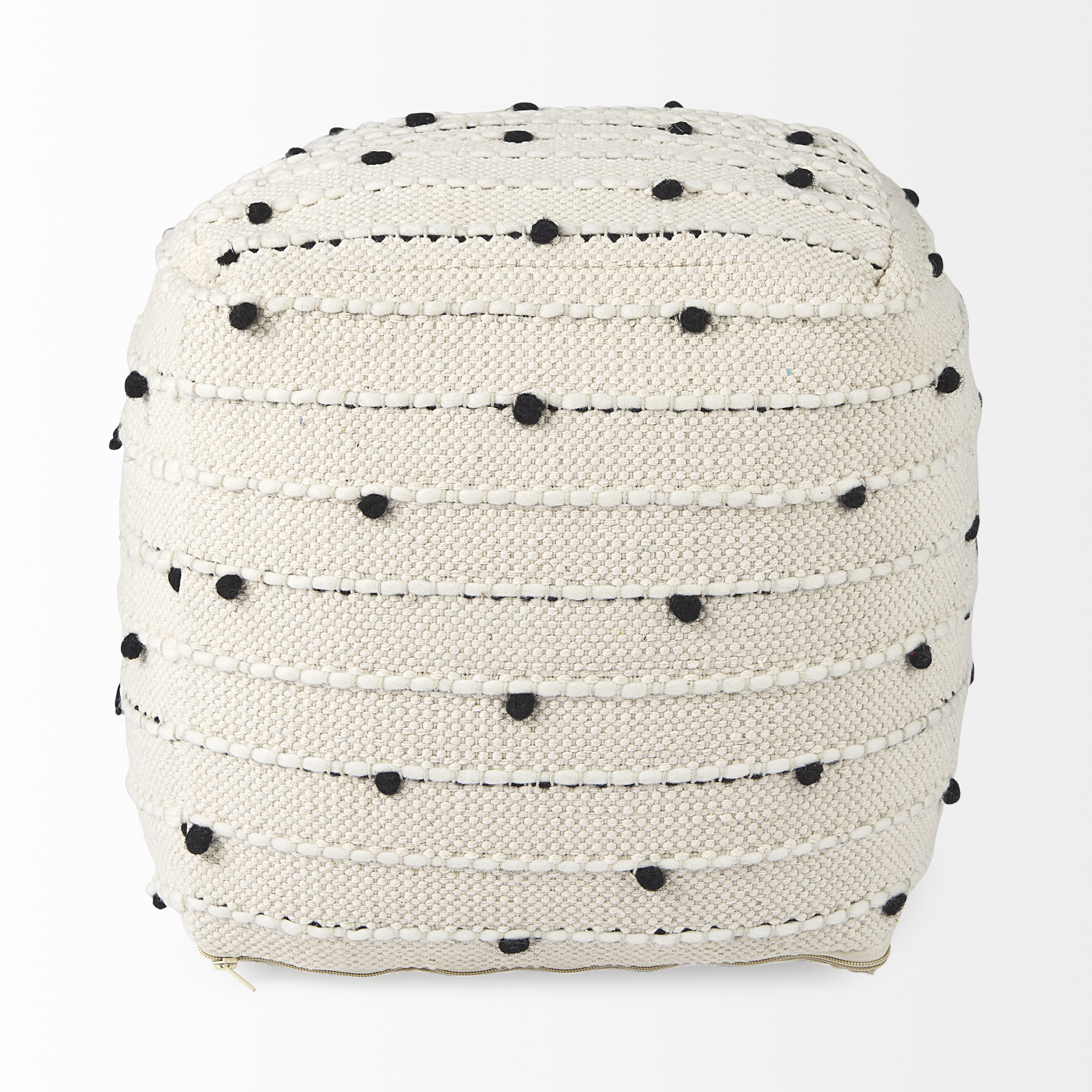 amaira 16.0l x 16.0w x 16.0h cream/black/white patterned wool and cotton pouf