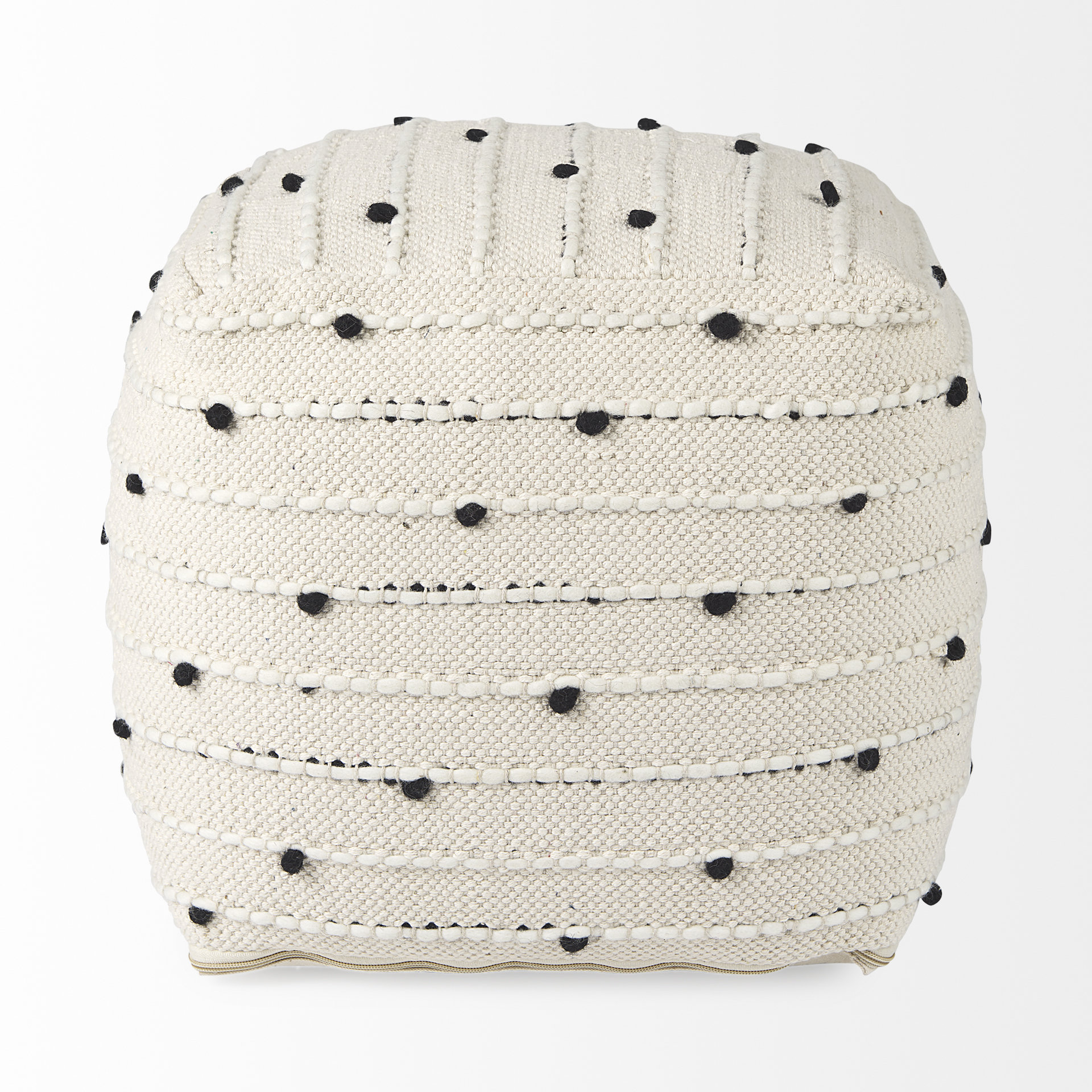 amaira 16.0l x 16.0w x 16.0h cream/black/white patterned wool and cotton pouf
