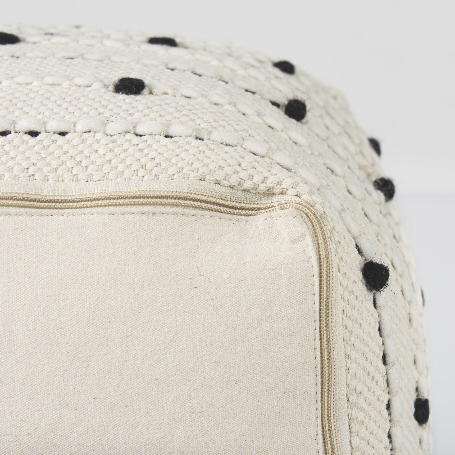 amaira 16.0l x 16.0w x 16.0h cream/black/white patterned wool and cotton pouf