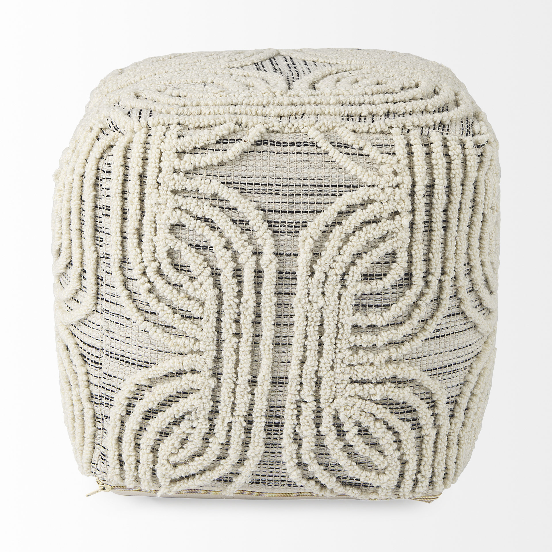 amaya 16.0l x 16.0w x 16.0h cream/black/gray wool and cotton pouf