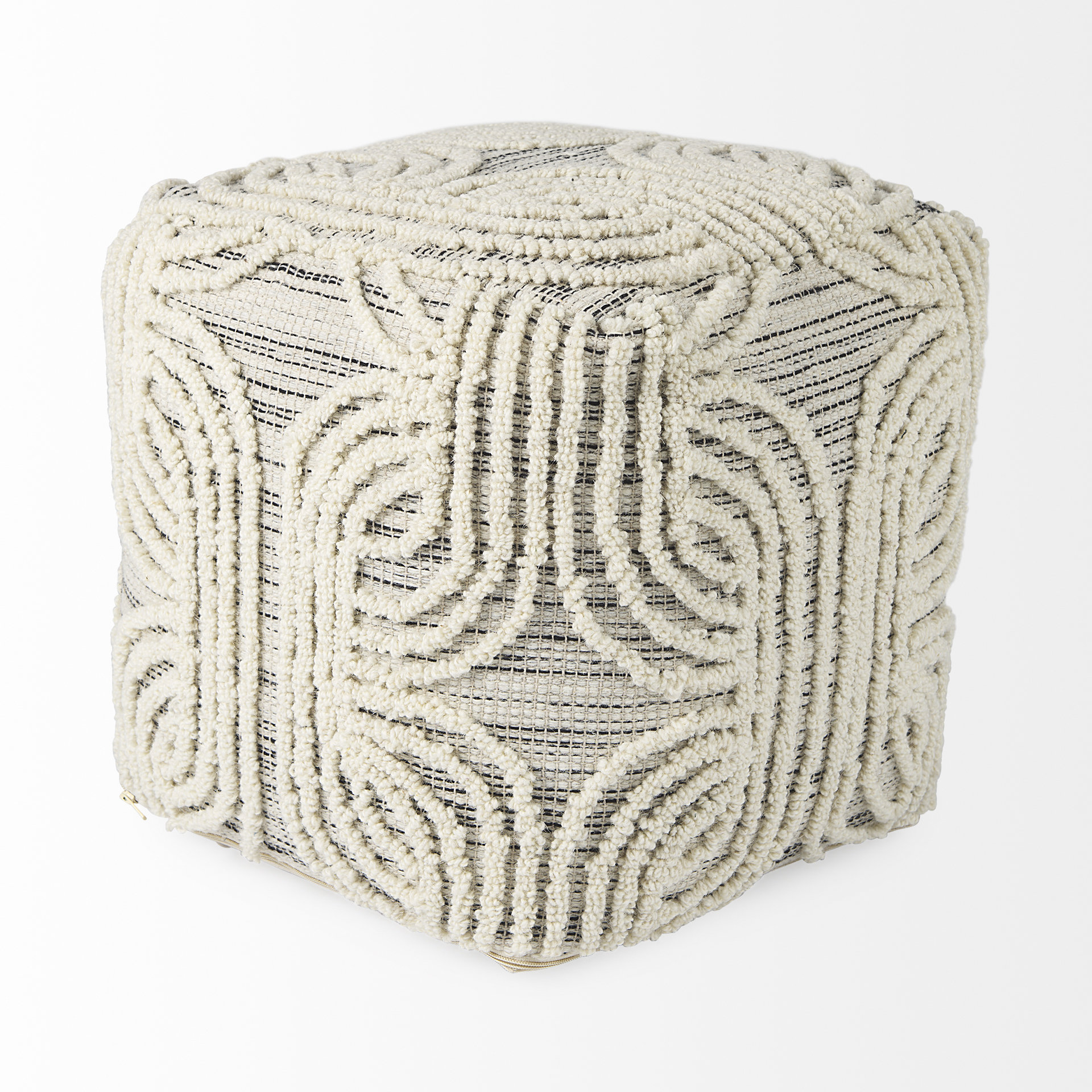 amaya 16.0l x 16.0w x 16.0h cream/black/gray wool and cotton pouf