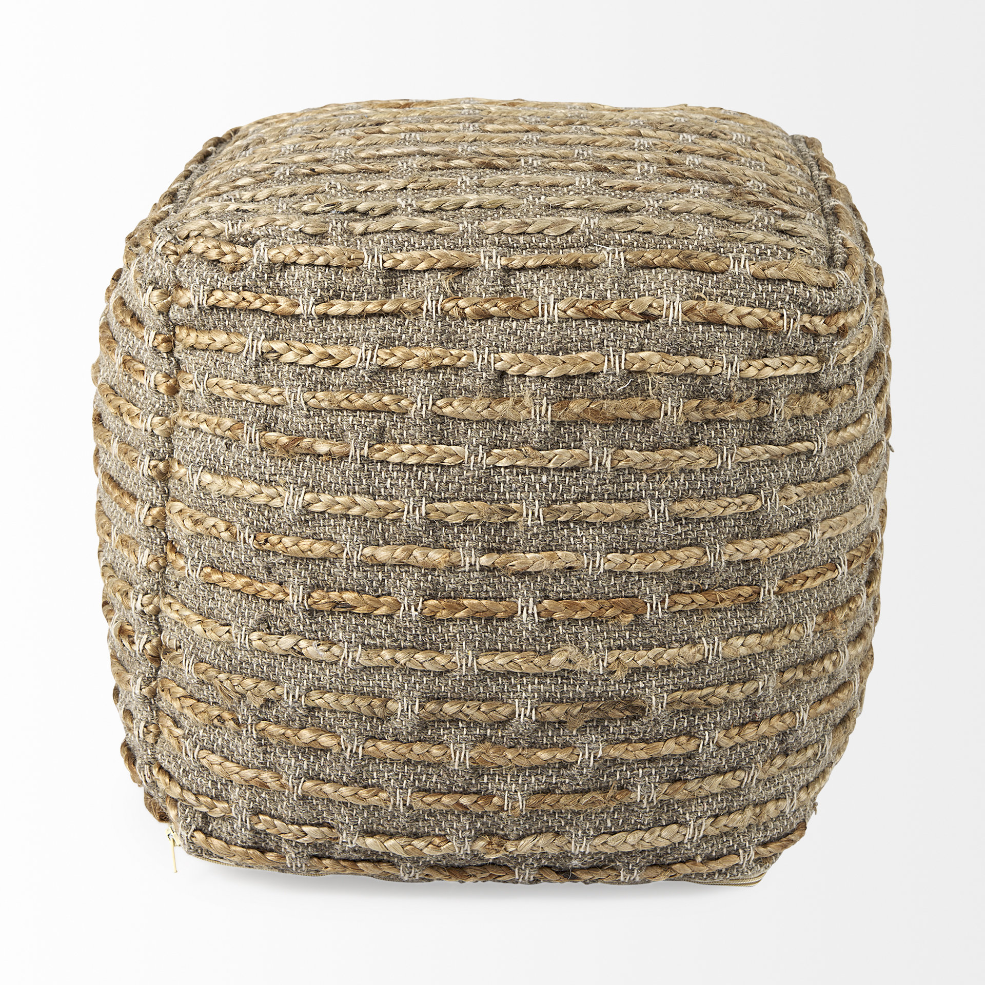 binita 16.0l x 16.0w x 16.0h gray/brown hemp wool and cotton pouf