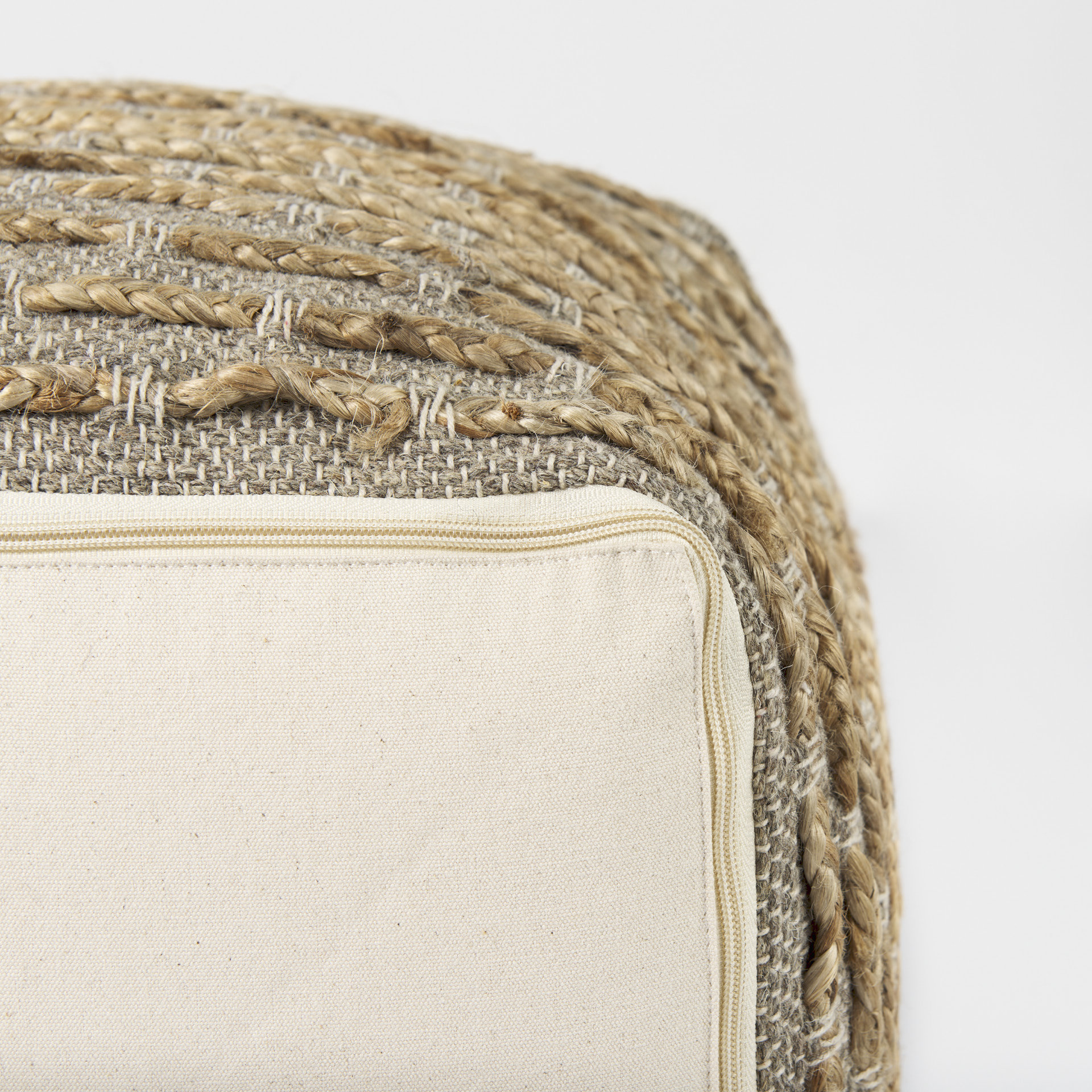 binita 16.0l x 16.0w x 16.0h gray/brown hemp wool and cotton pouf