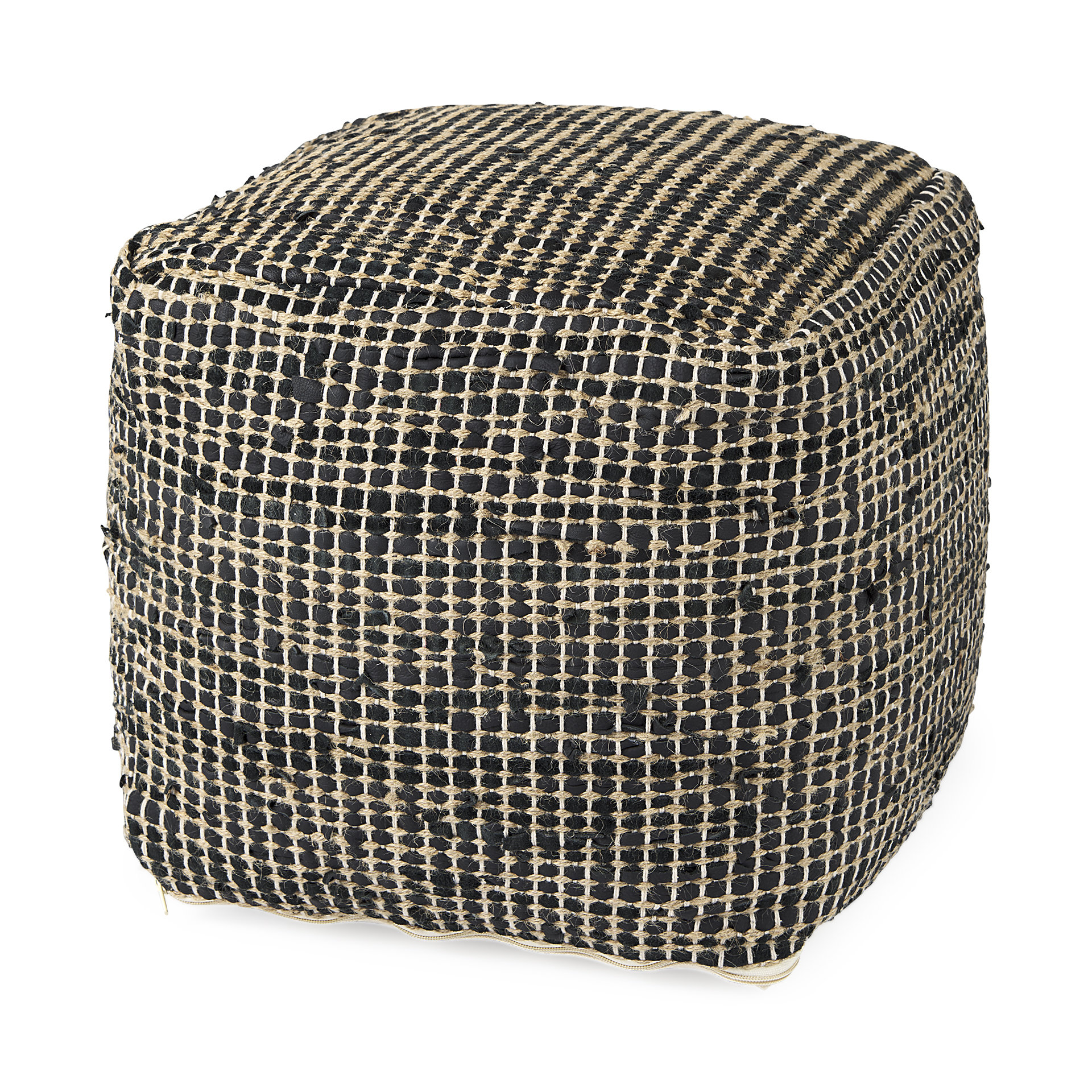 aalia 16.0l x 16.0w x 16.0h charcoal leather and jute pouf