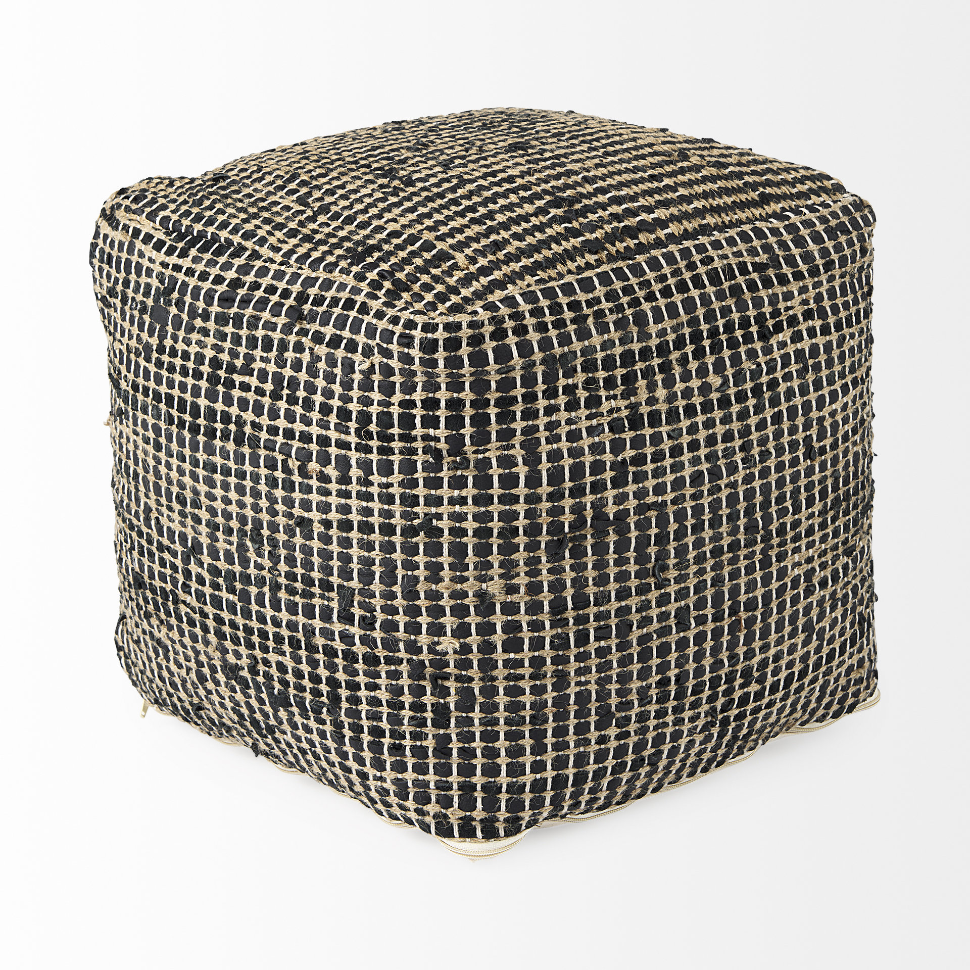 aalia 16.0l x 16.0w x 16.0h charcoal leather and jute pouf
