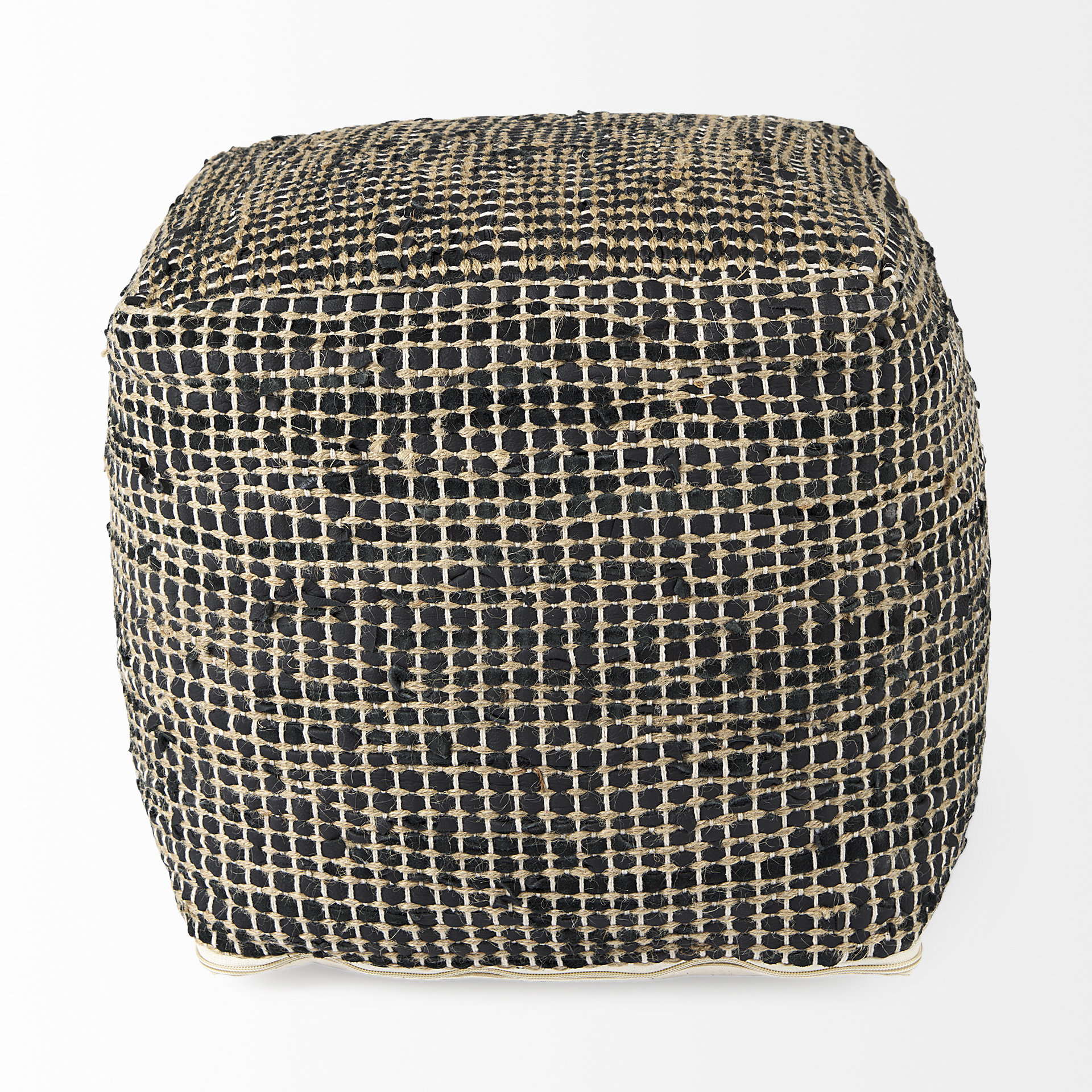 aalia 16.0l x 16.0w x 16.0h charcoal leather and jute pouf